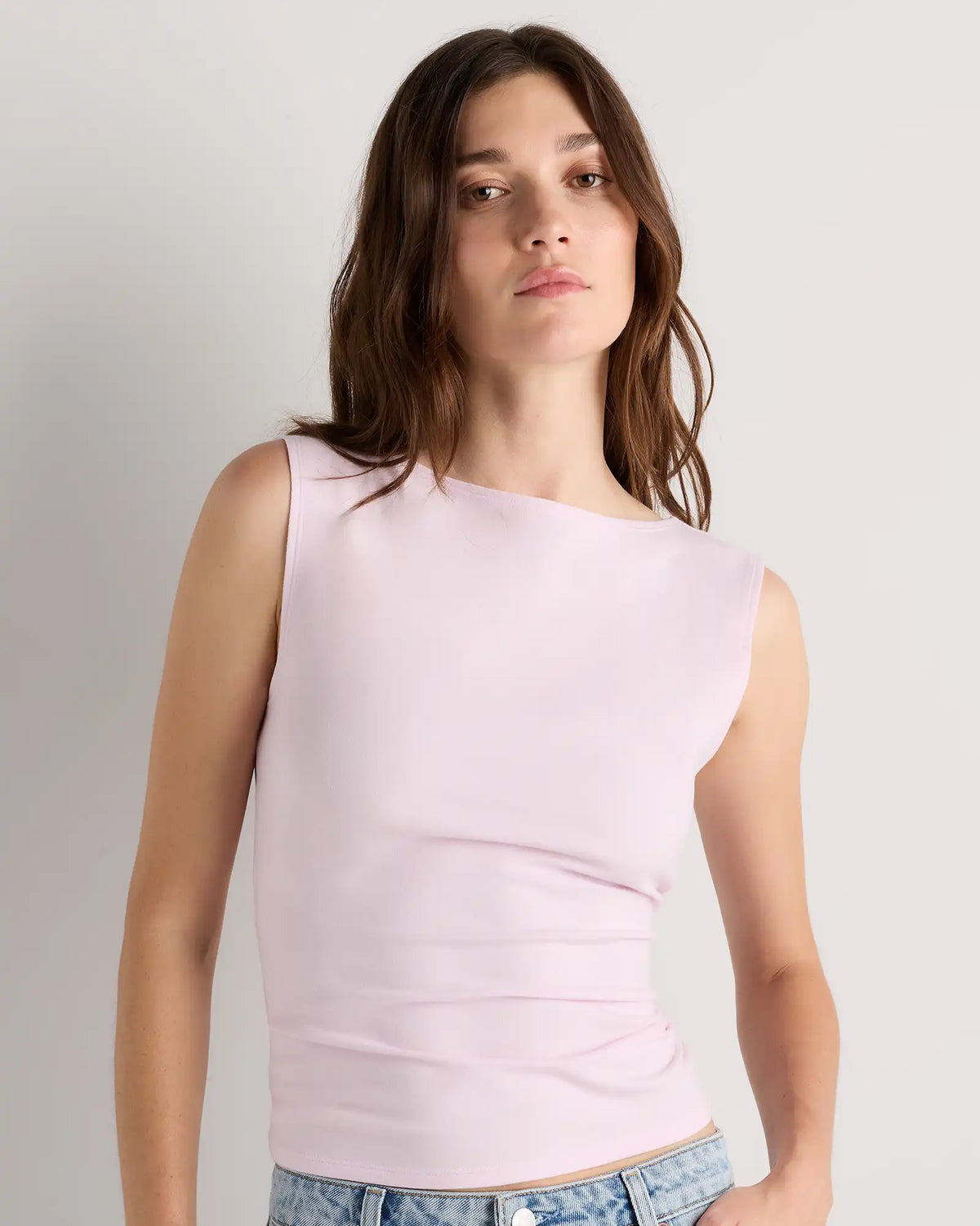 Stretch Cotton Jersey Boat Neck Tank