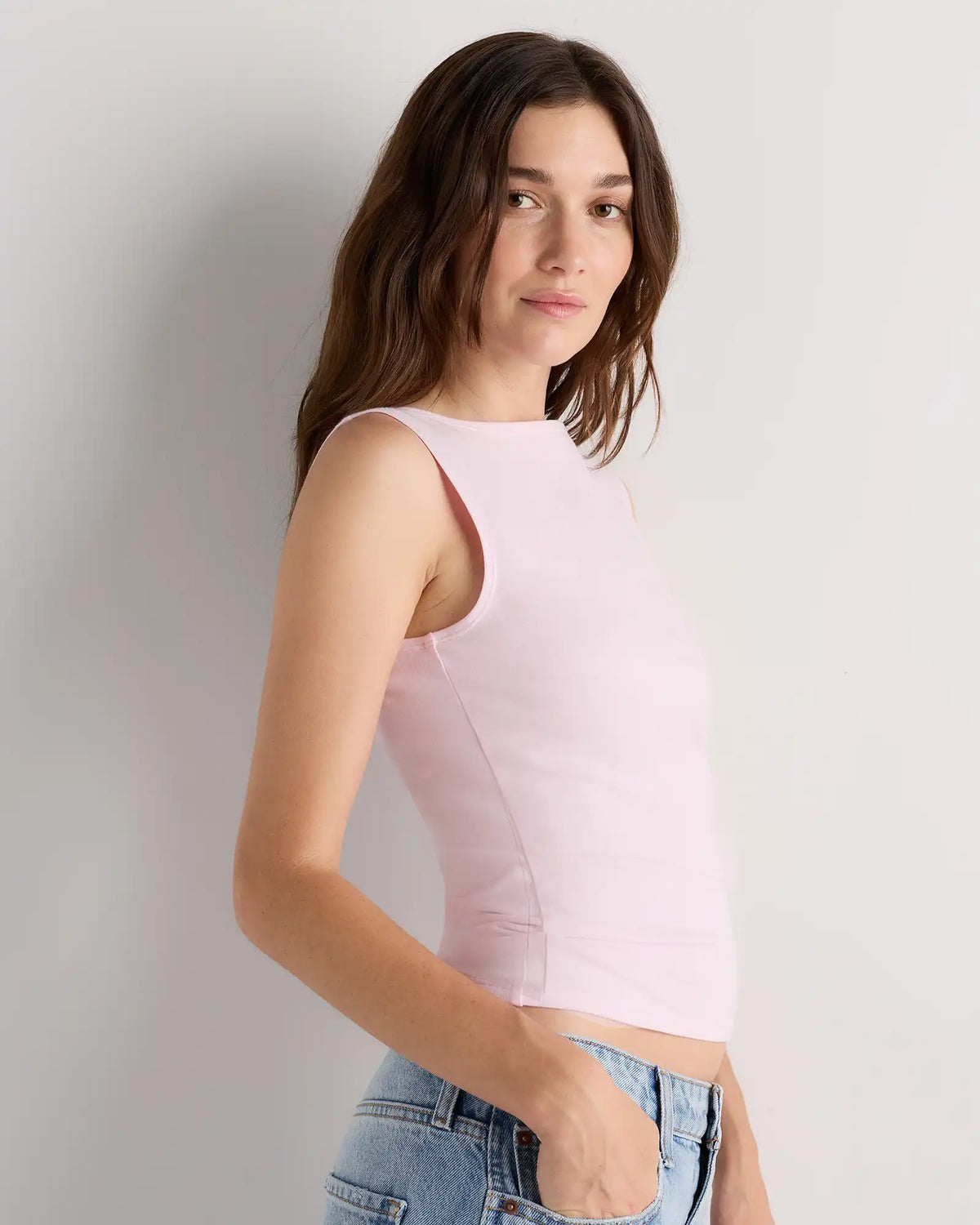 Stretch Cotton Jersey Boat Neck Tank