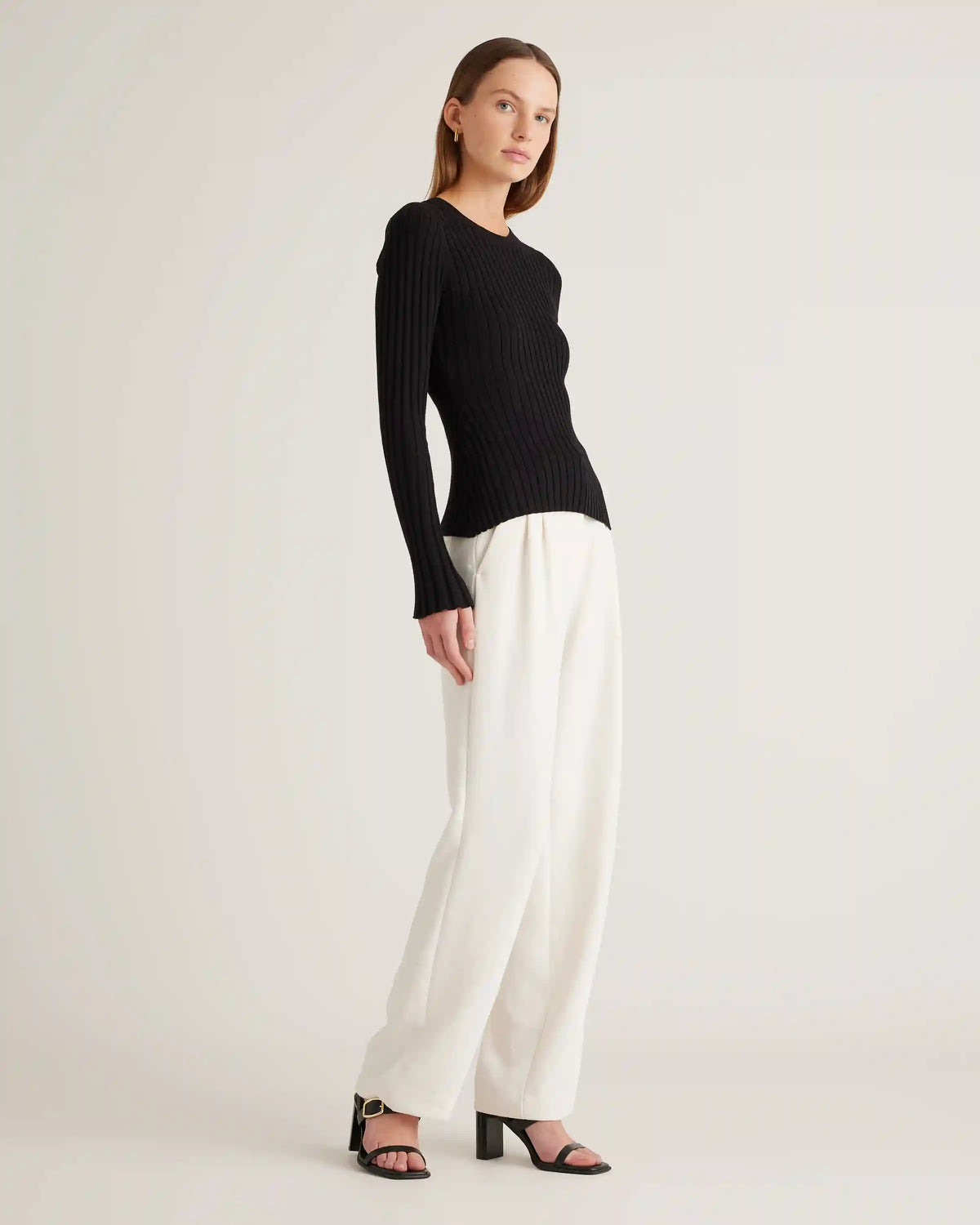 Cotton Cashmere Ribbed Long Sleeve Sweater