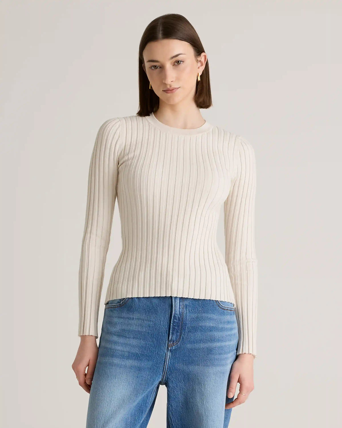 Cotton Cashmere Ribbed Long Sleeve Sweater