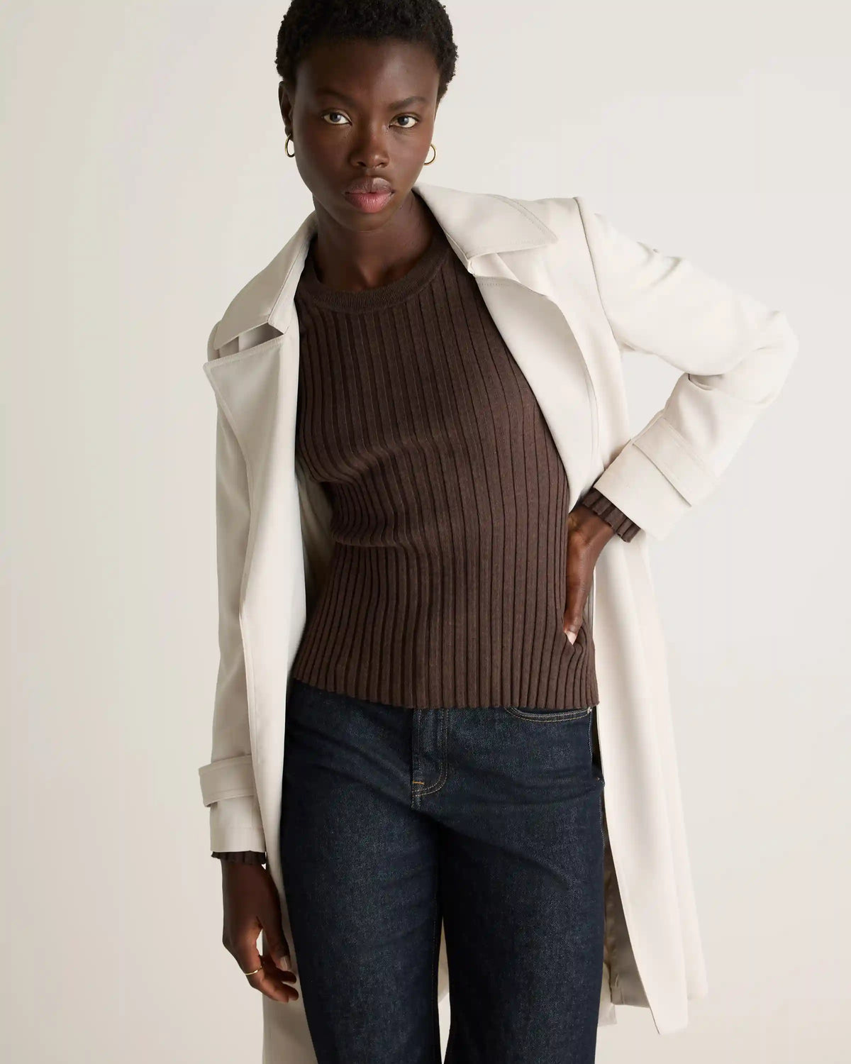 Cotton Cashmere Ribbed Long Sleeve Sweater