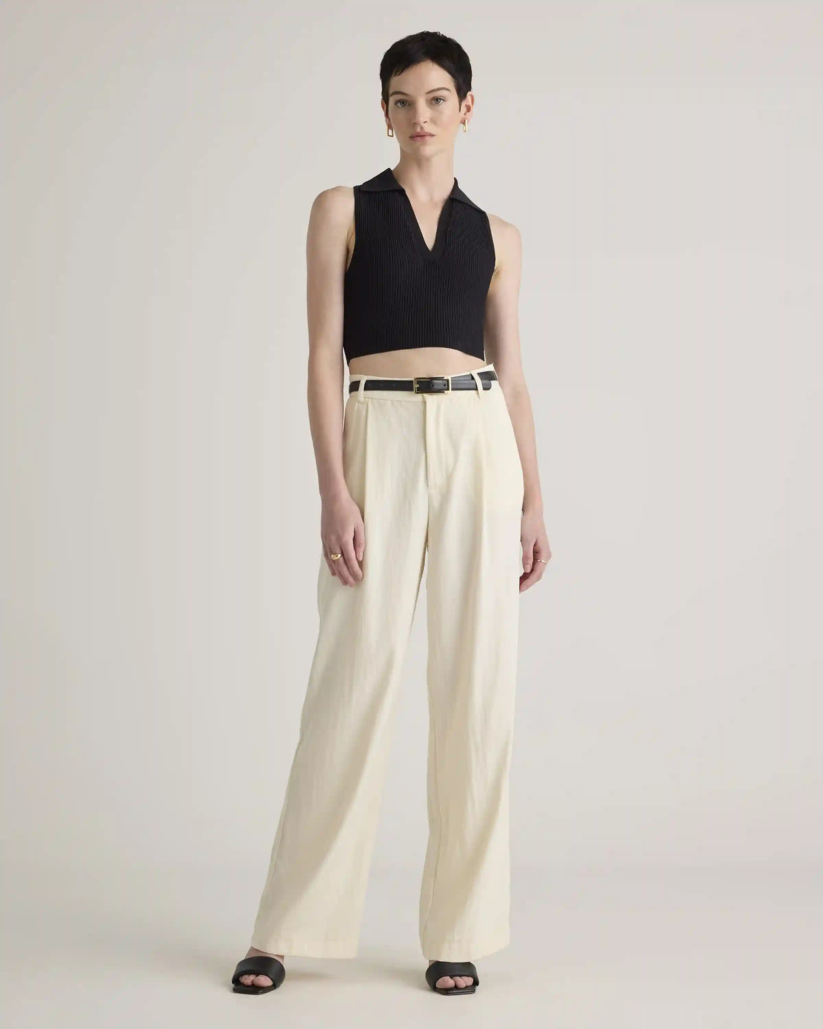 Cropped Polo Ribbed Knit Tank