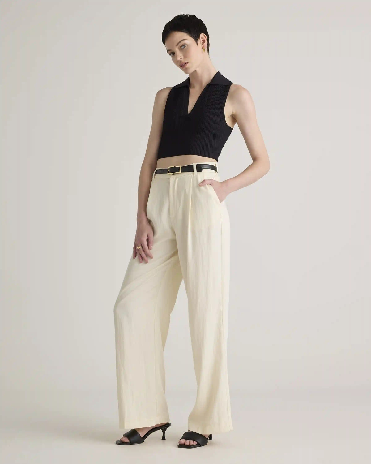 Cropped Polo Ribbed Knit Tank
