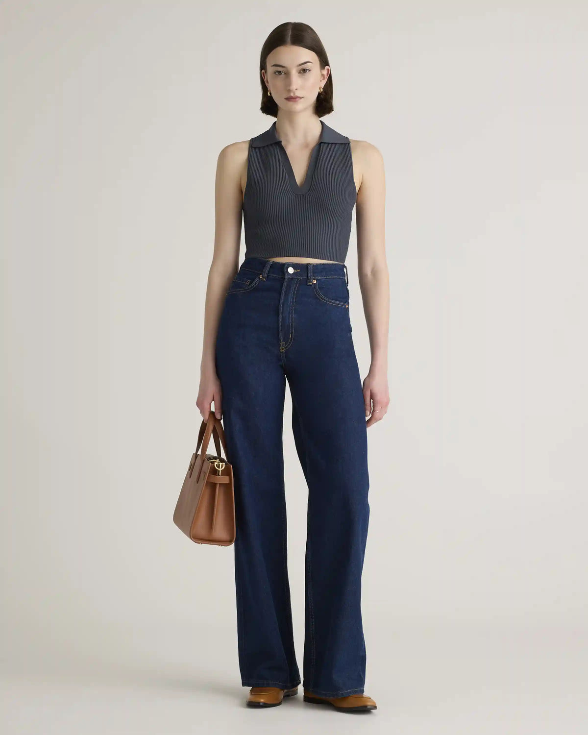 Cropped Polo Ribbed Knit Tank