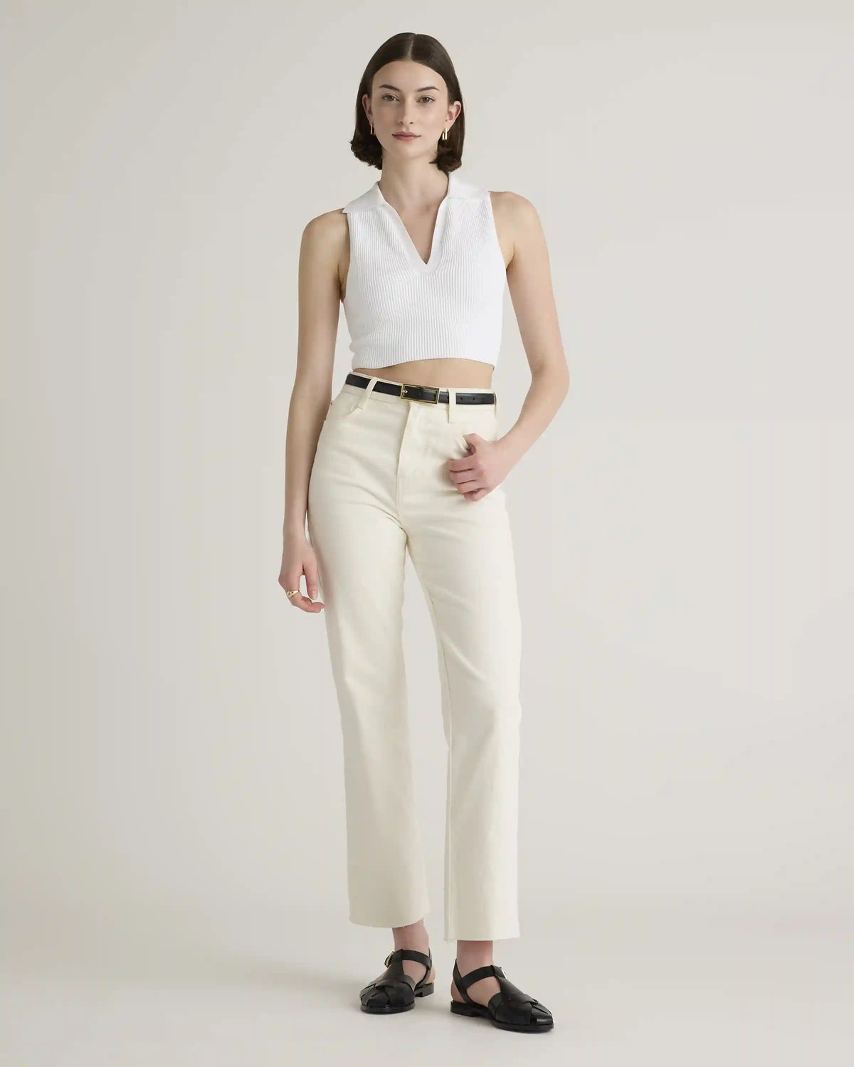 Cropped Polo Ribbed Knit Tank