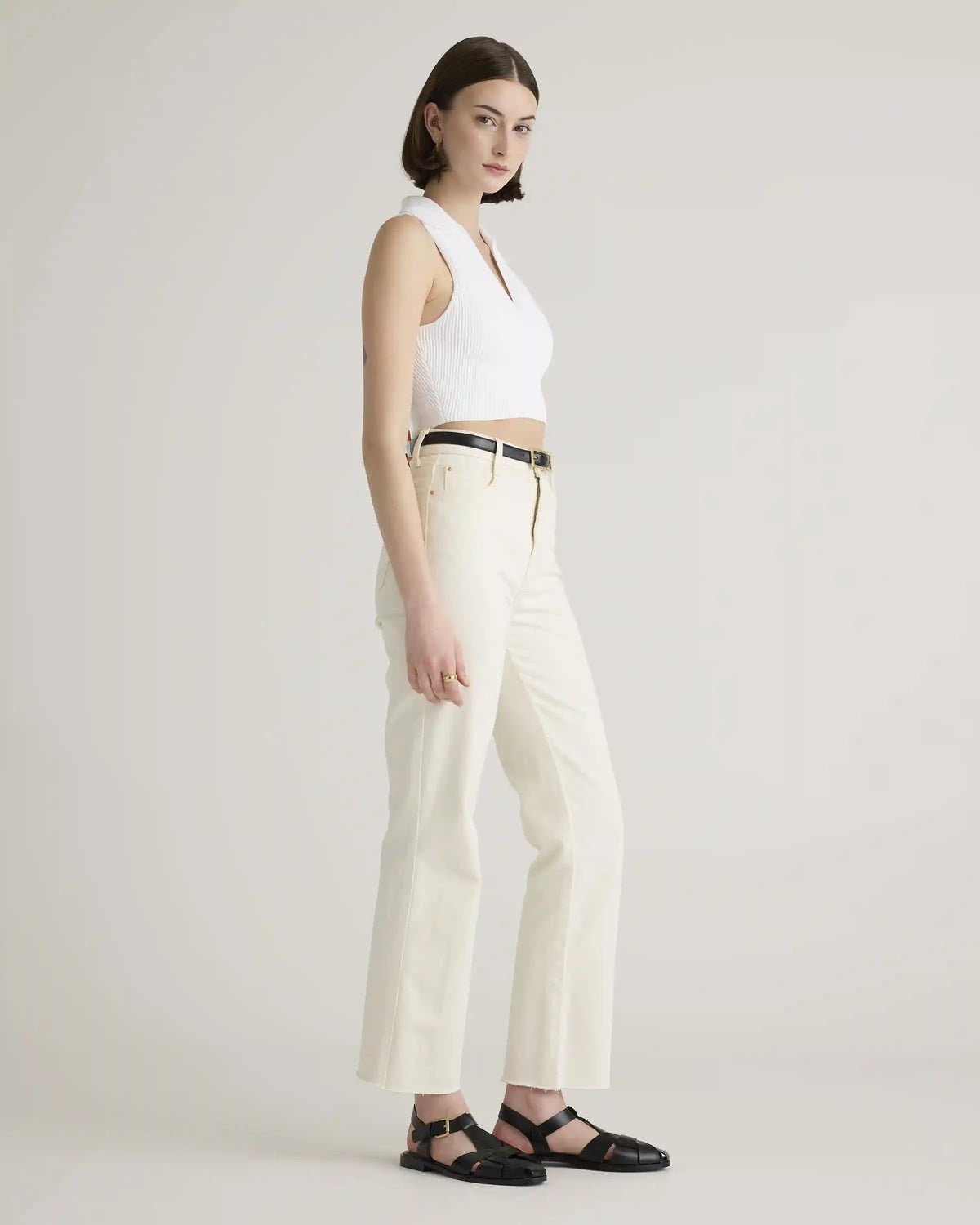 Cropped Polo Ribbed Knit Tank