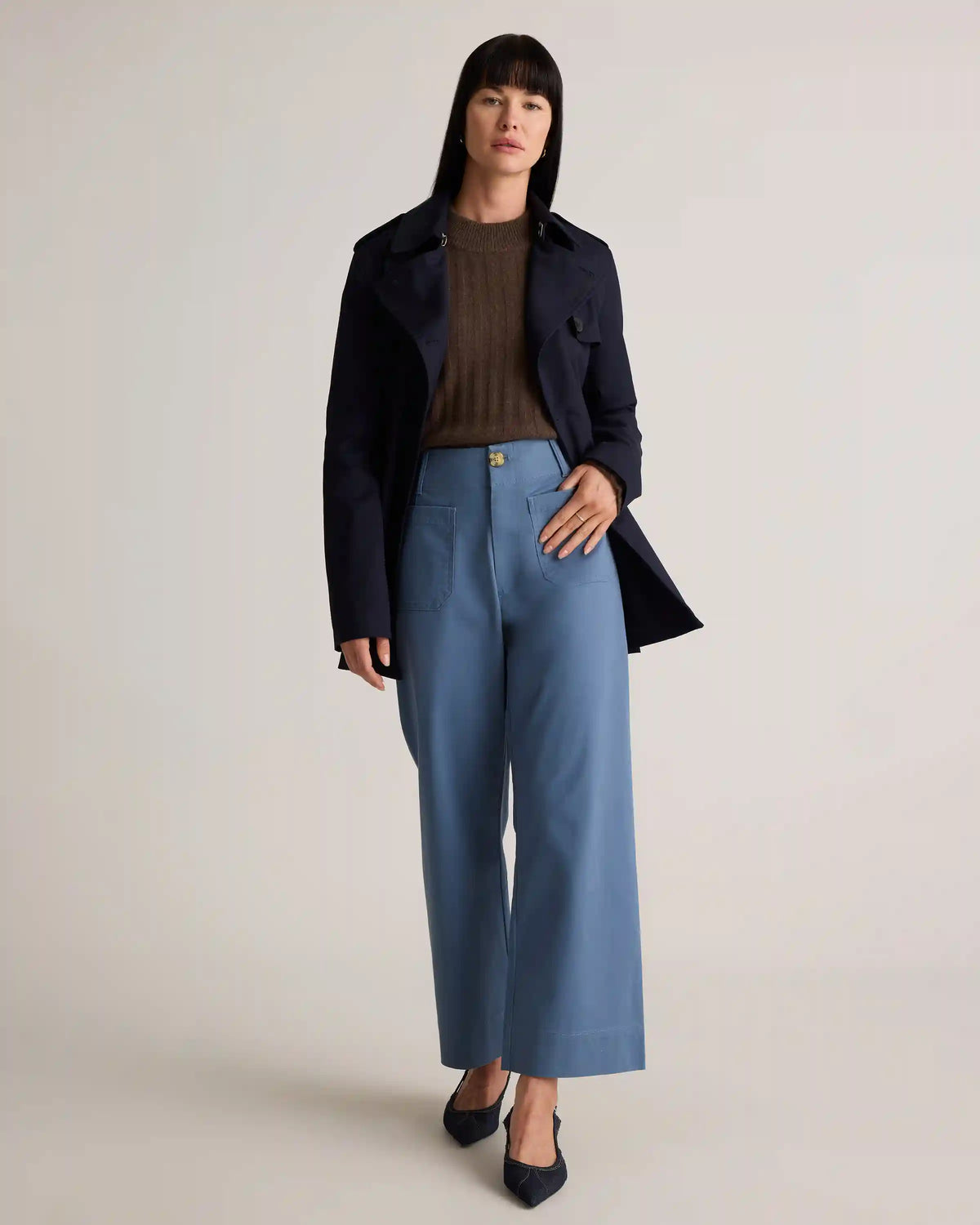 Organic Stretch Cotton Chino Cropped Wide Leg Pants