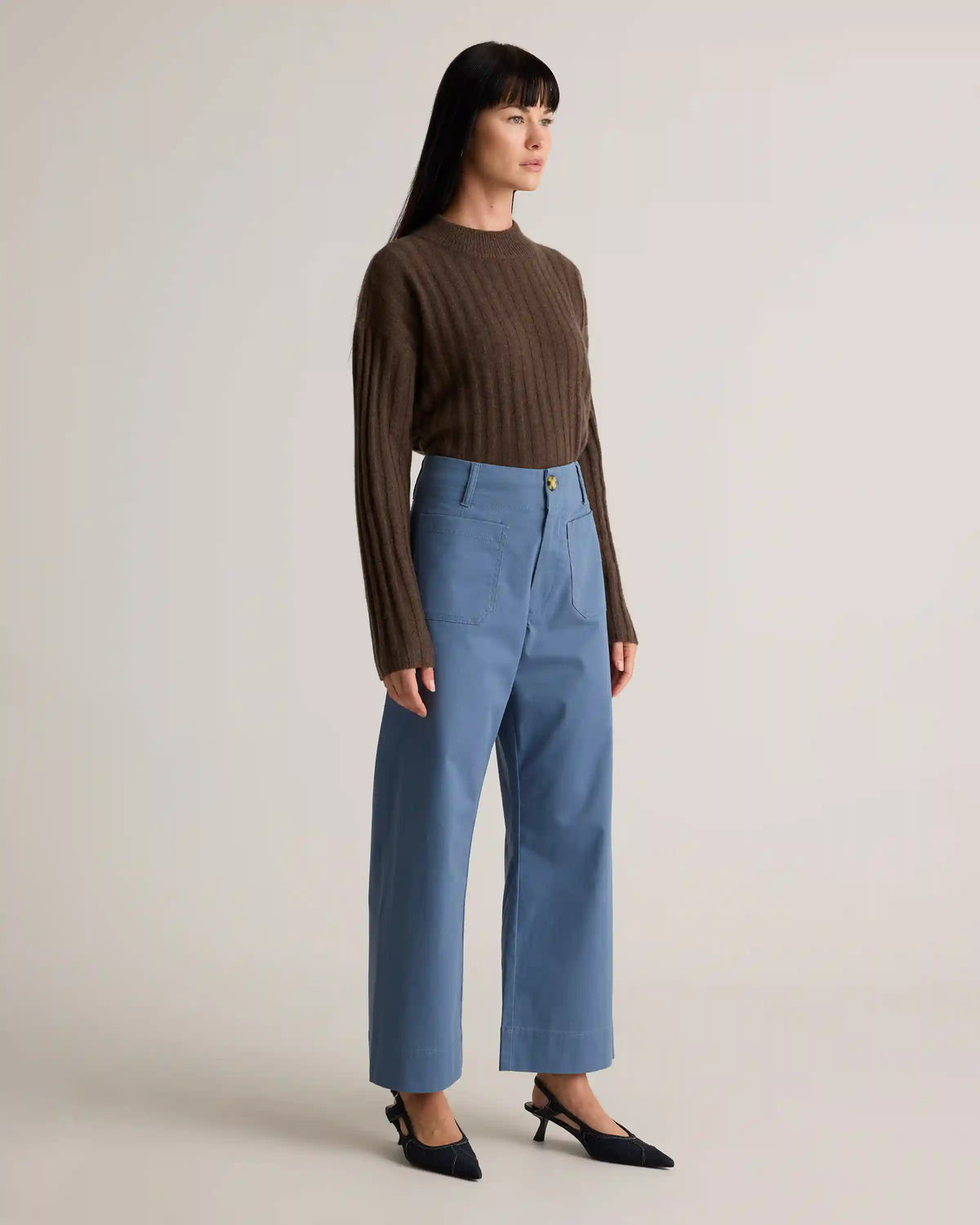 Organic Stretch Cotton Chino Cropped Wide Leg Pants