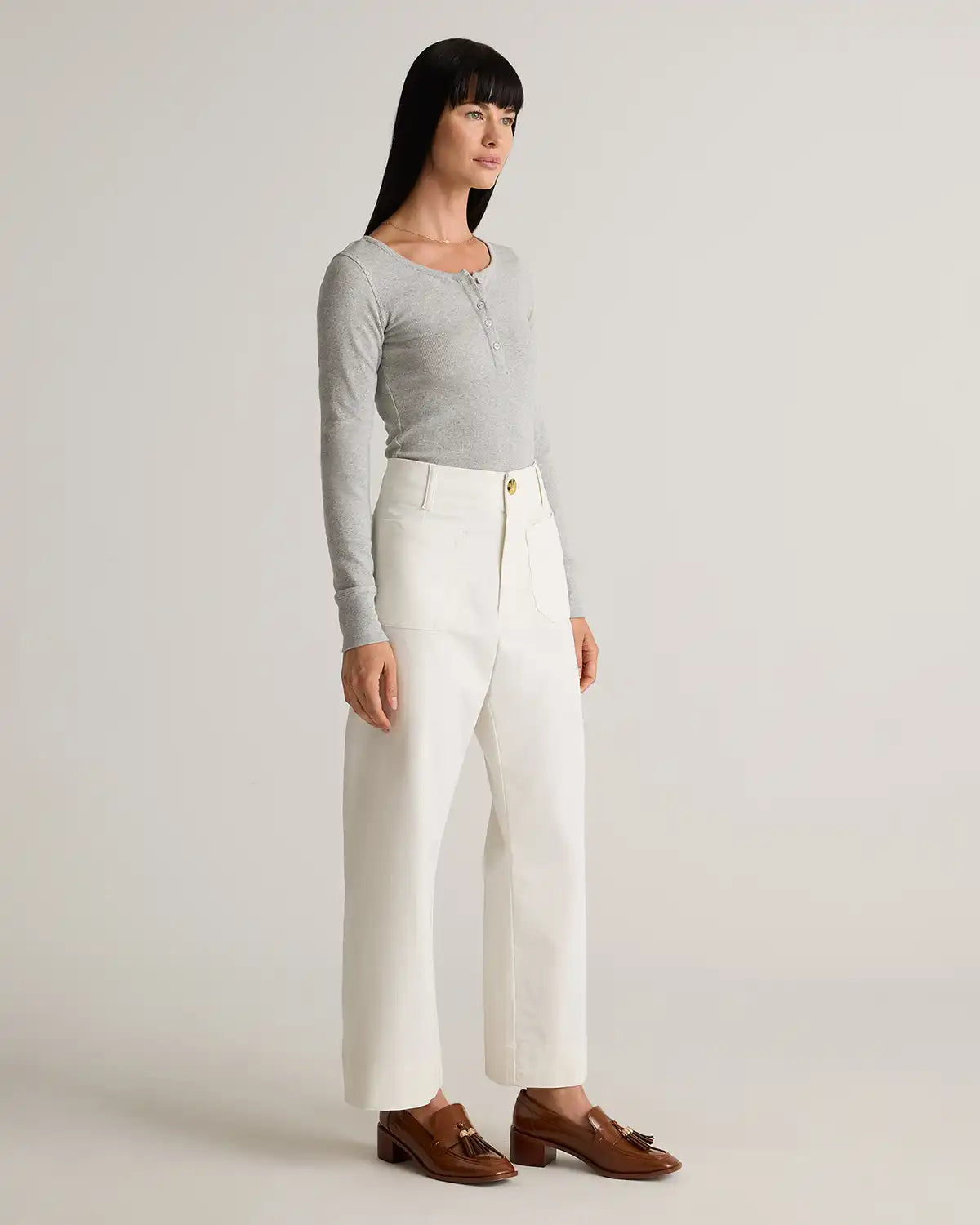 Organic Stretch Cotton Chino Cropped Wide Leg Pants