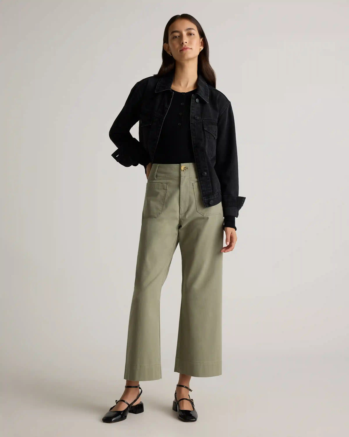 Organic Stretch Cotton Chino Cropped Wide Leg Pants