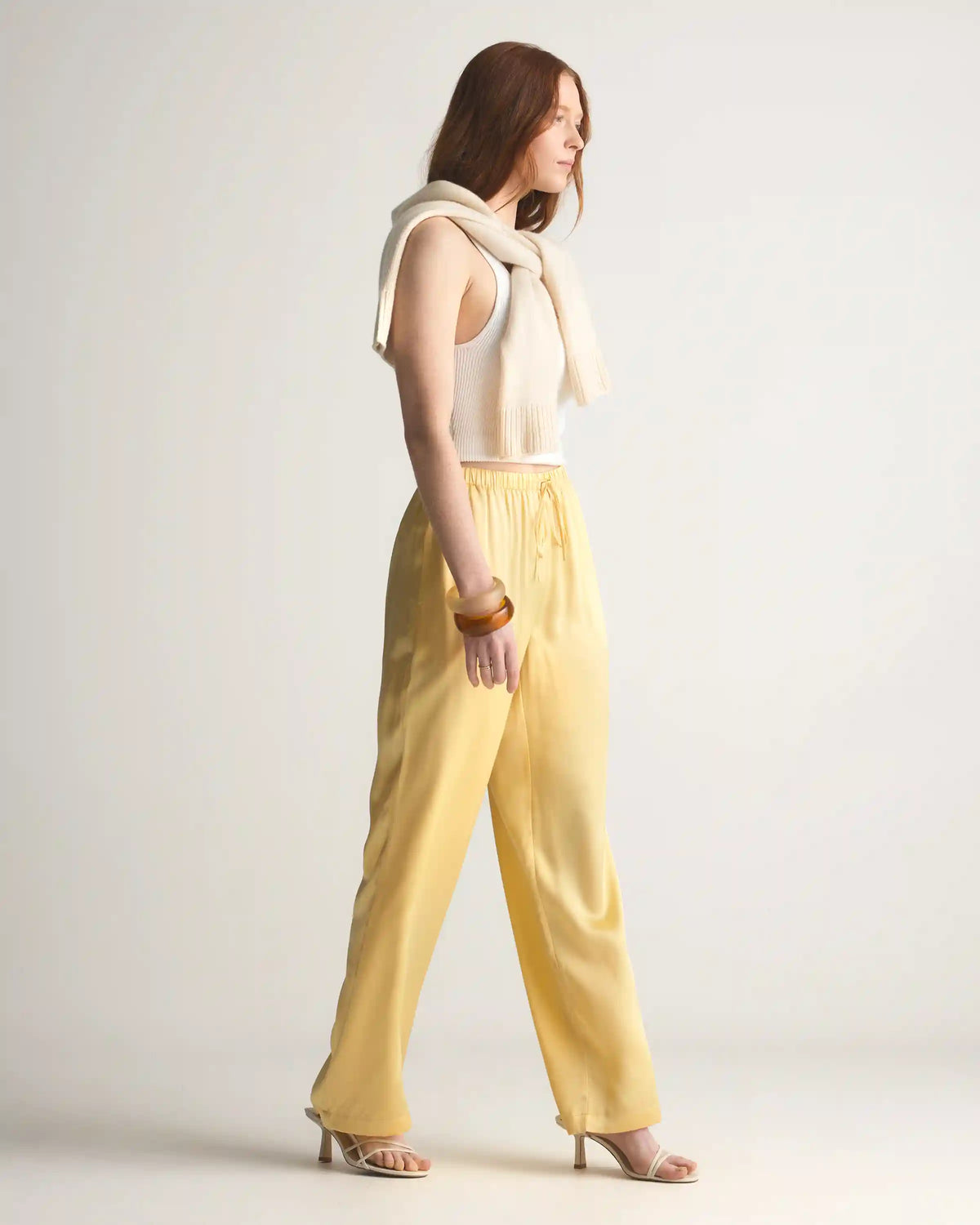 100% Washable Silk Drawstring Wide Leg Pants