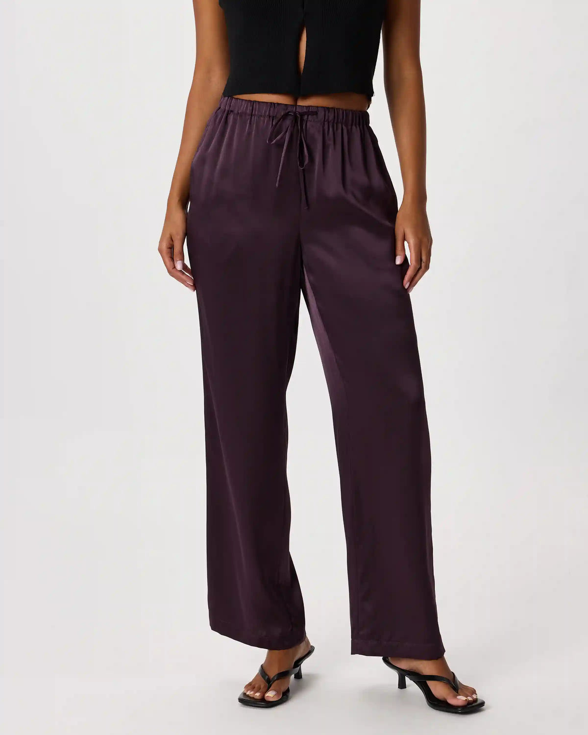 100% Washable Silk Drawstring Wide Leg Pants
