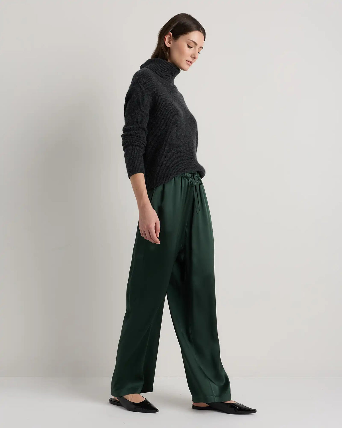 100% Washable Silk Drawstring Wide Leg Pants