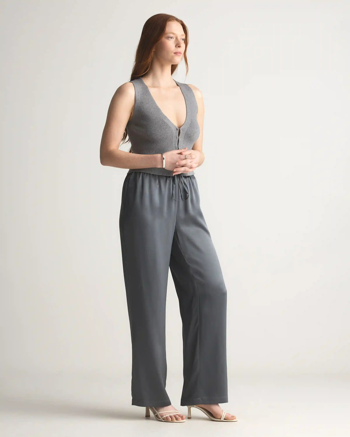 100% Washable Silk Drawstring Wide Leg Pants
