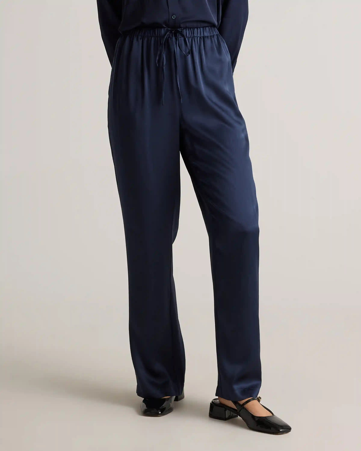 100% Washable Silk Drawstring Wide Leg Pants