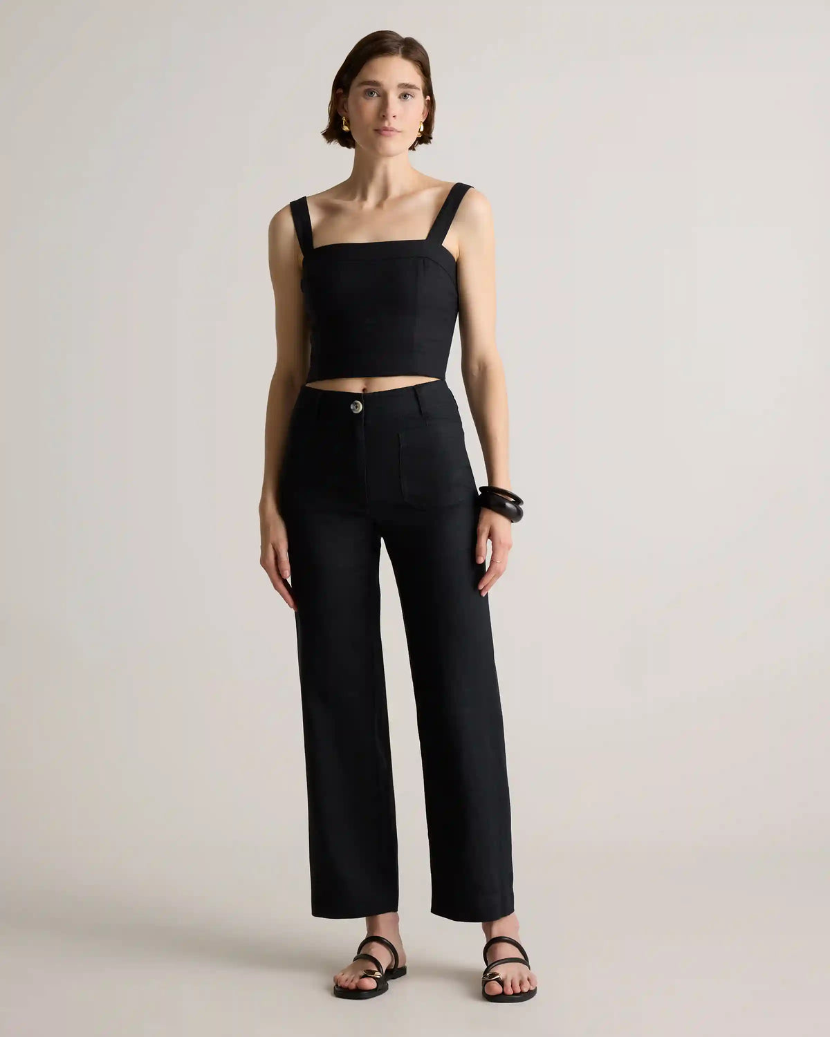 100% European Linen Patch Pocket Wide Leg Pants