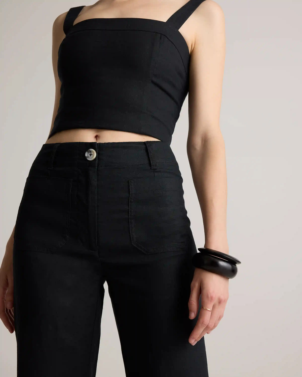 100% European Linen Patch Pocket Wide Leg Pants