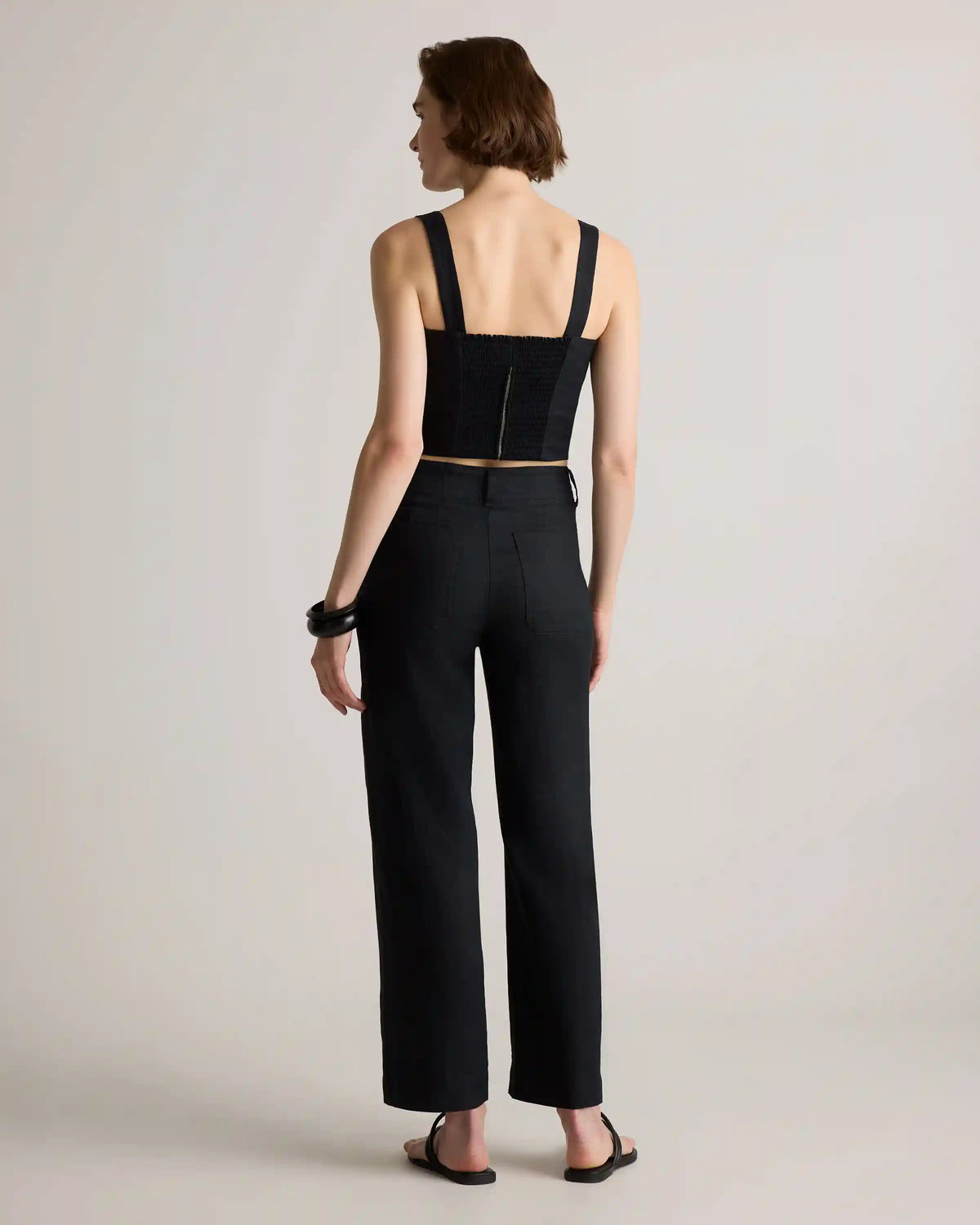 100% European Linen Patch Pocket Wide Leg Pants