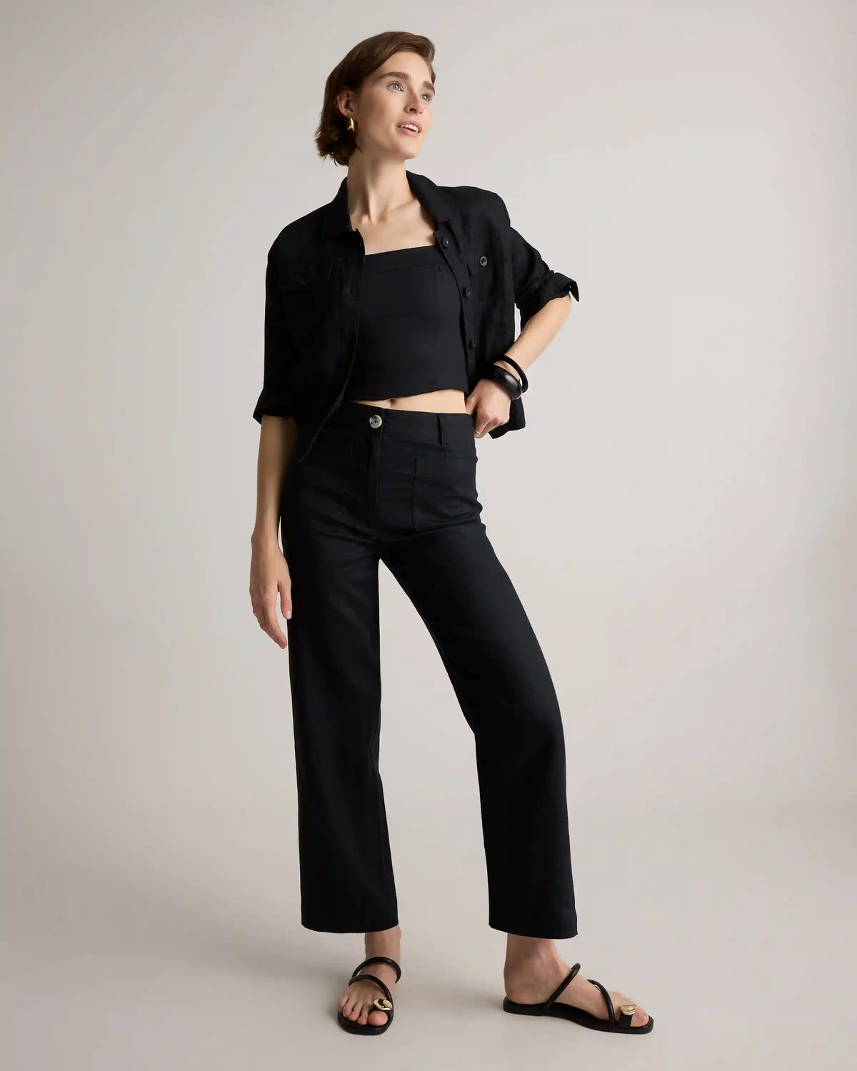 100% European Linen Patch Pocket Wide Leg Pants