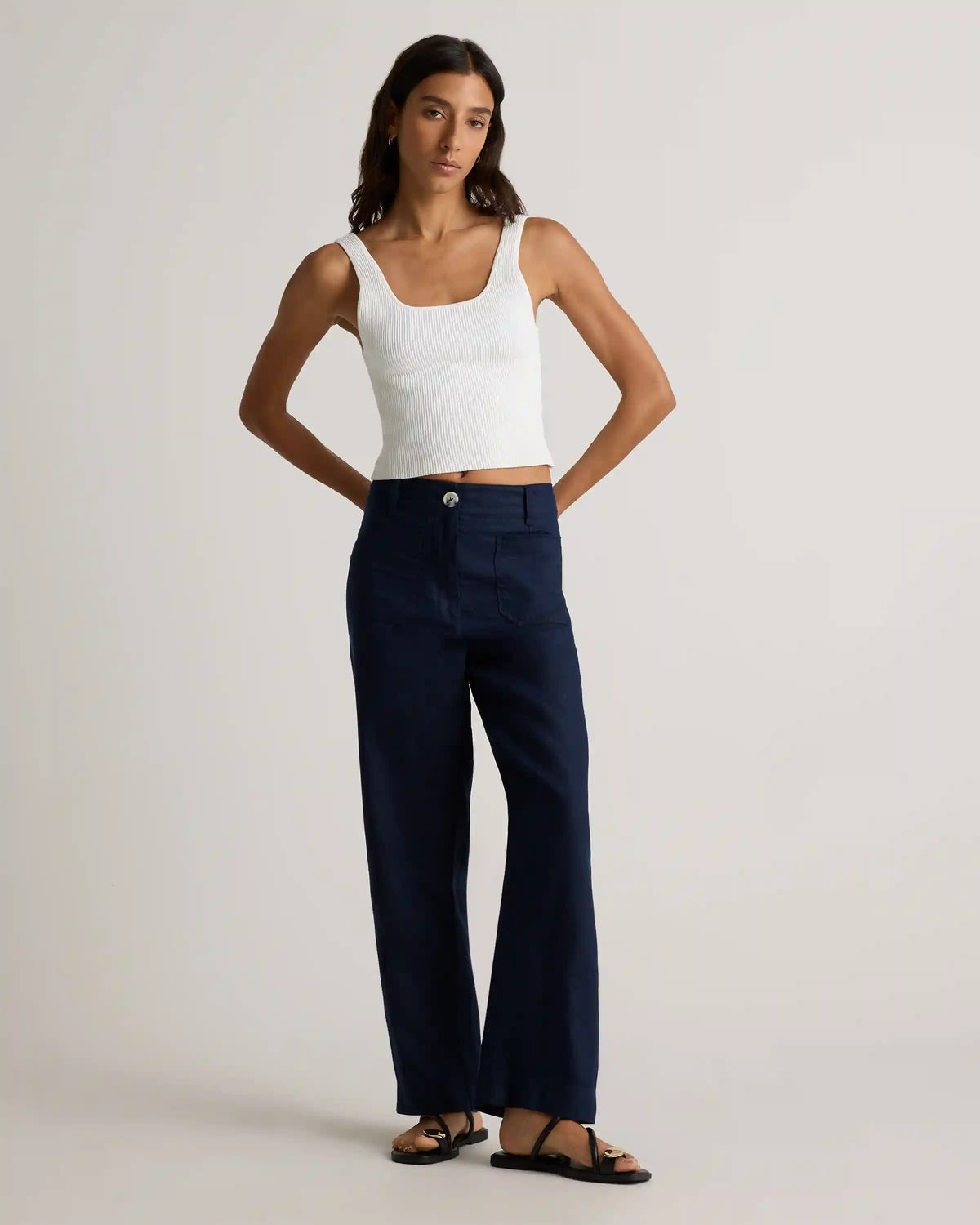 100% European Linen Patch Pocket Wide Leg Pants
