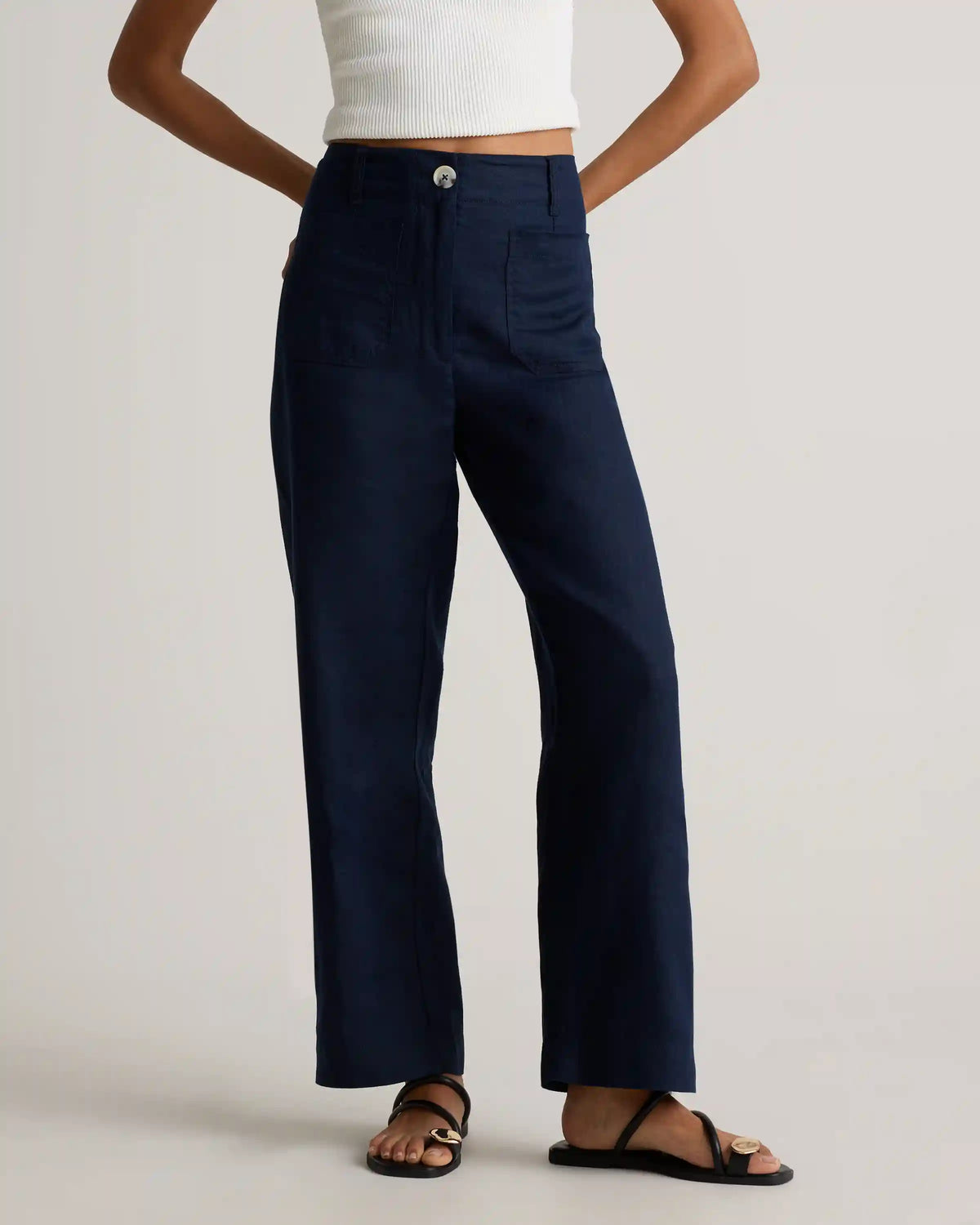 100% European Linen Patch Pocket Wide Leg Pants