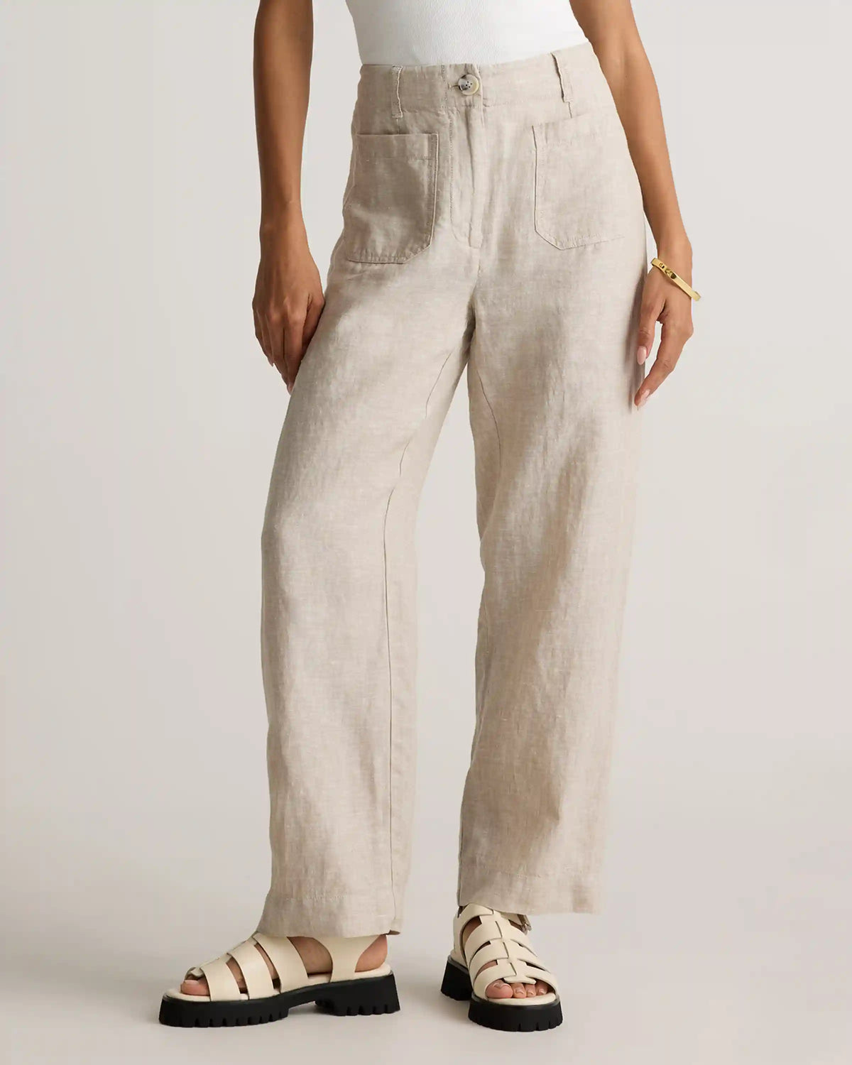 100% European Linen Patch Pocket Wide Leg Pants