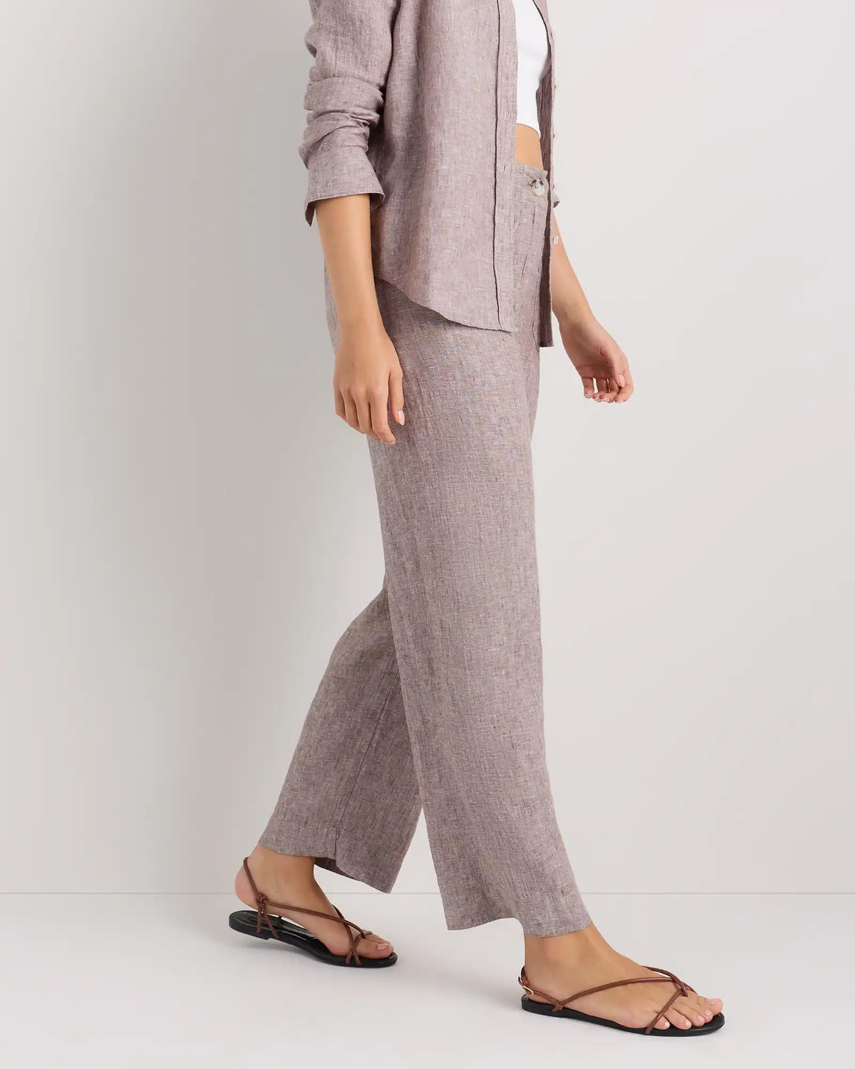 100% European Linen Patch Pocket Wide Leg Pants