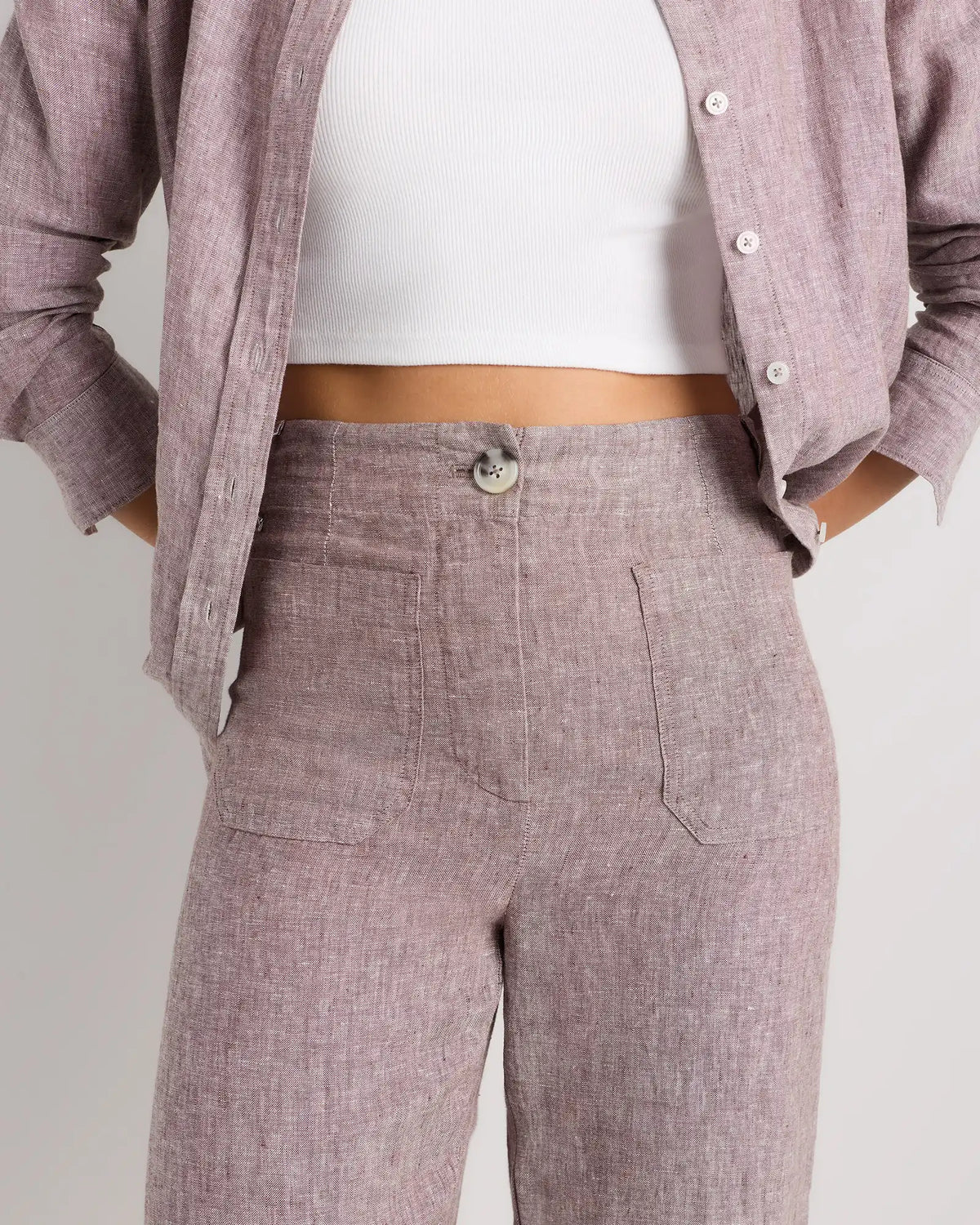 100% European Linen Patch Pocket Wide Leg Pants