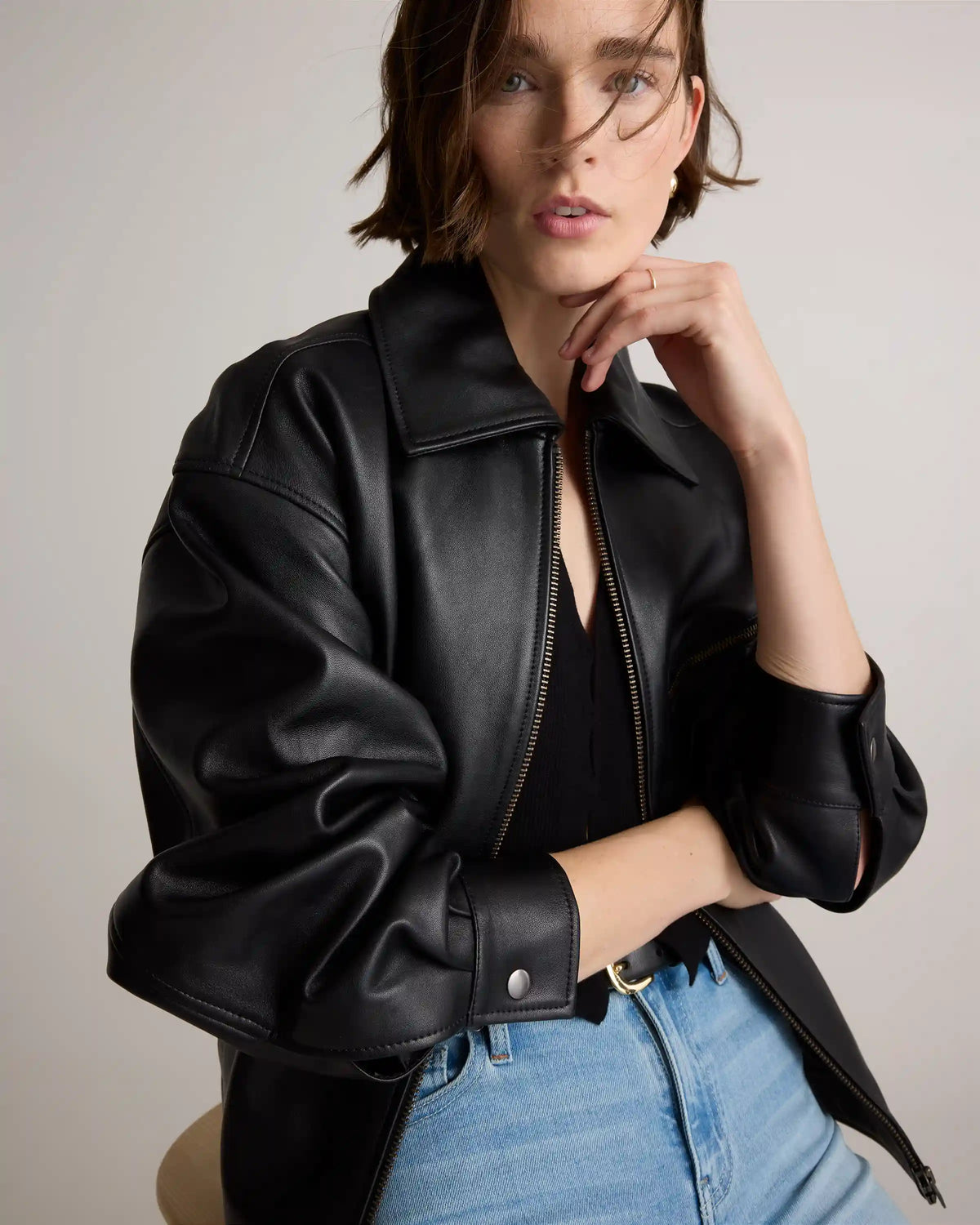 100% Leather Oversized Bomber Jacket
