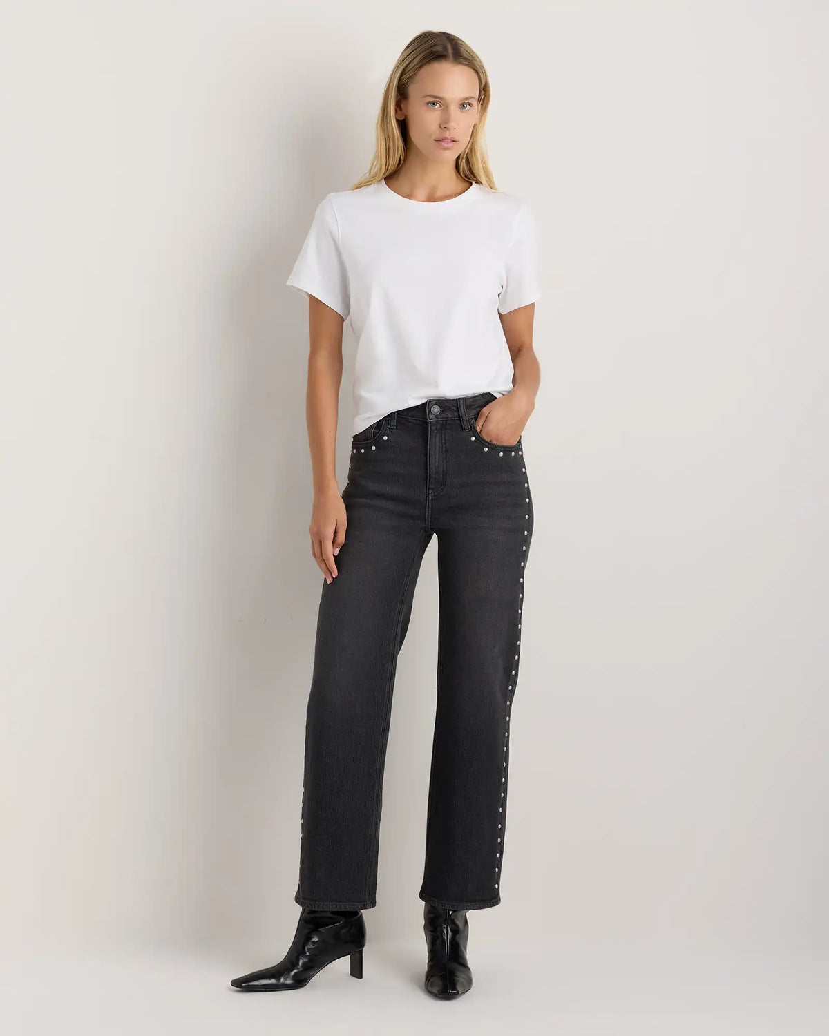 Bella Stretch Studded Relaxed Straight Jeans