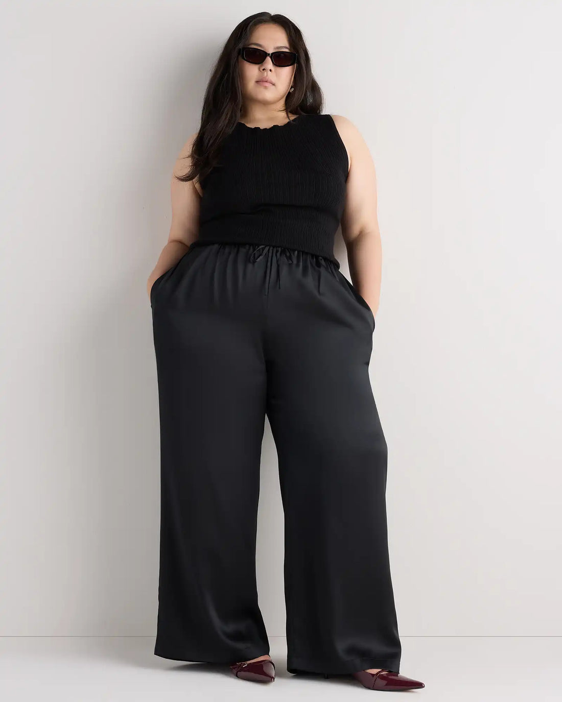 100% Washable Silk Drawstring Wide Leg Pants