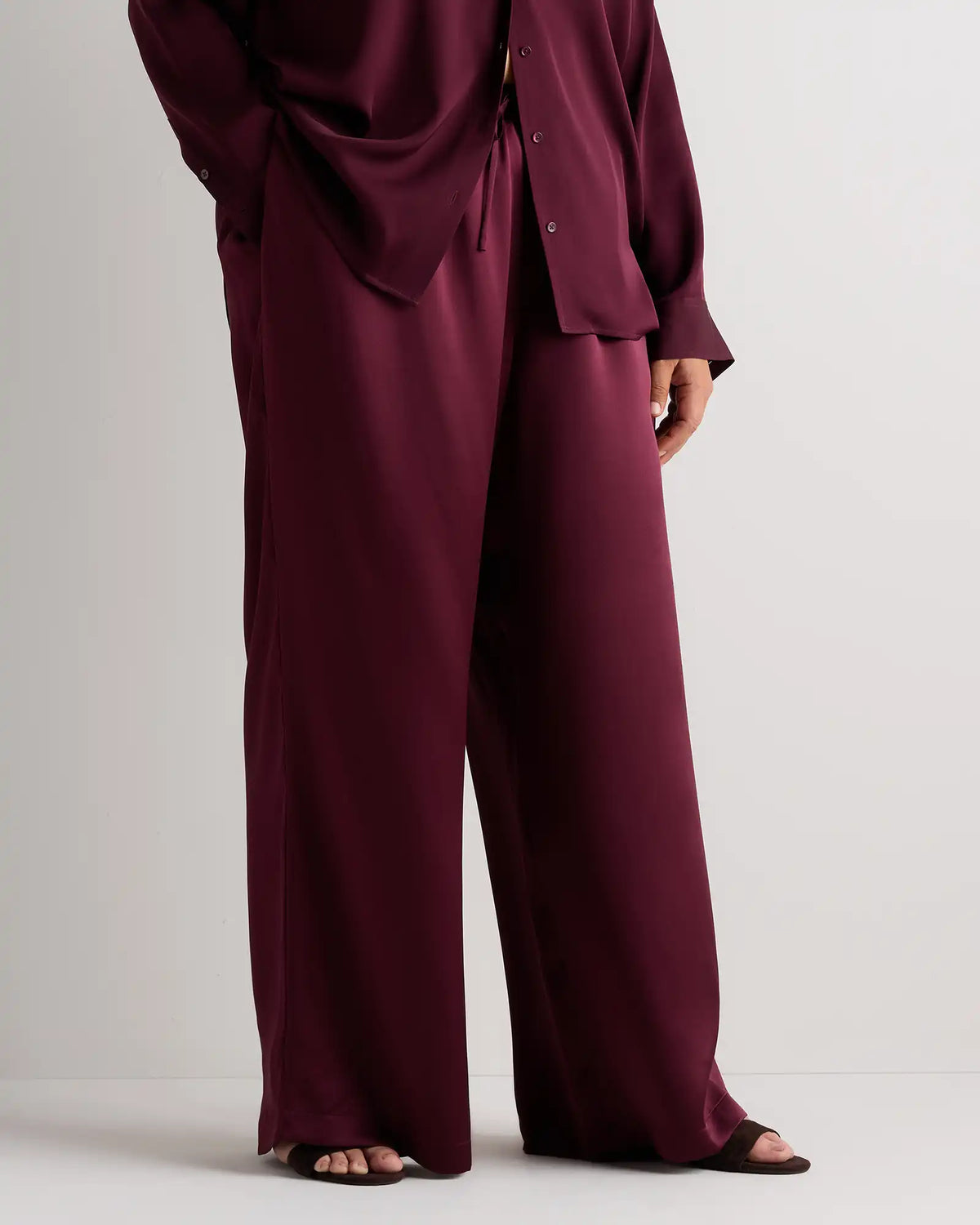 100% Washable Silk Drawstring Wide Leg Pants