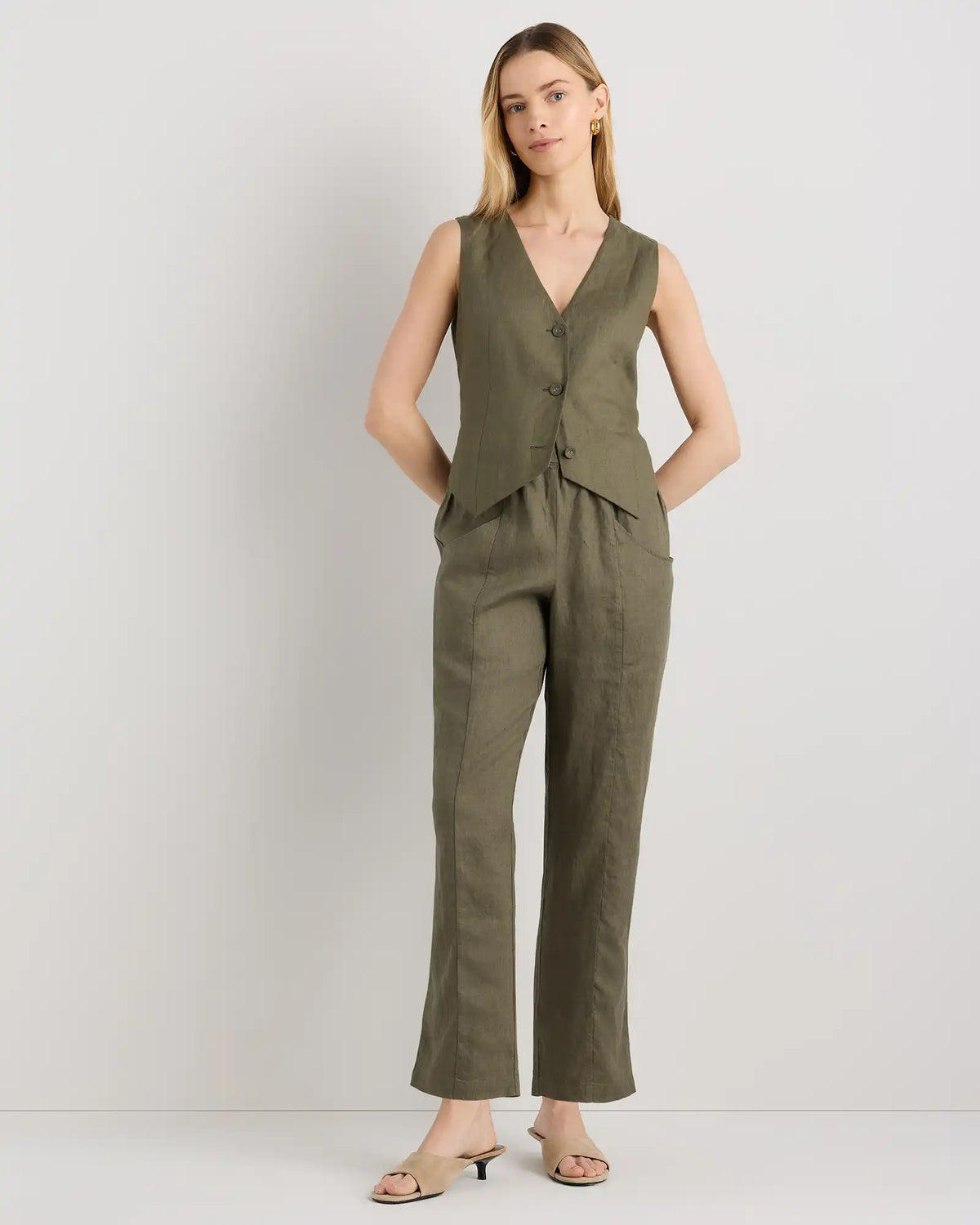 100% European Linen Tapered Ankle Pants