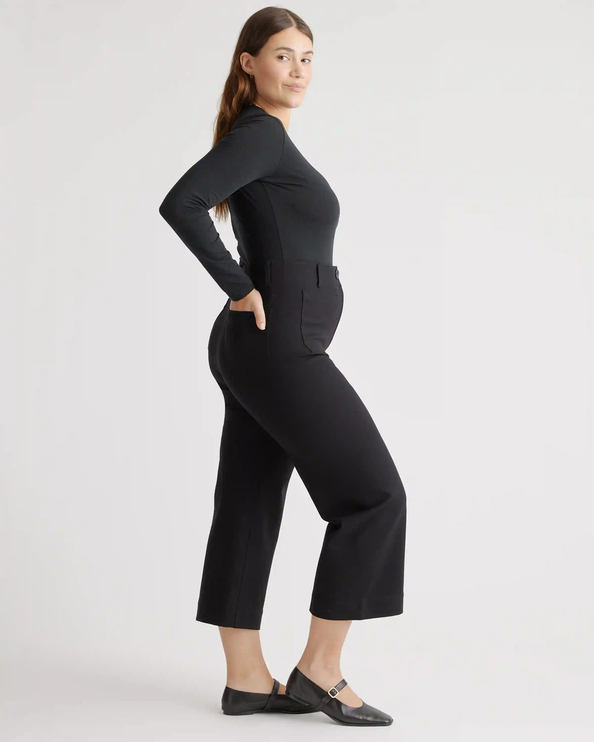 Ultra-Stretch Ponte Cropped Wide Leg Pant