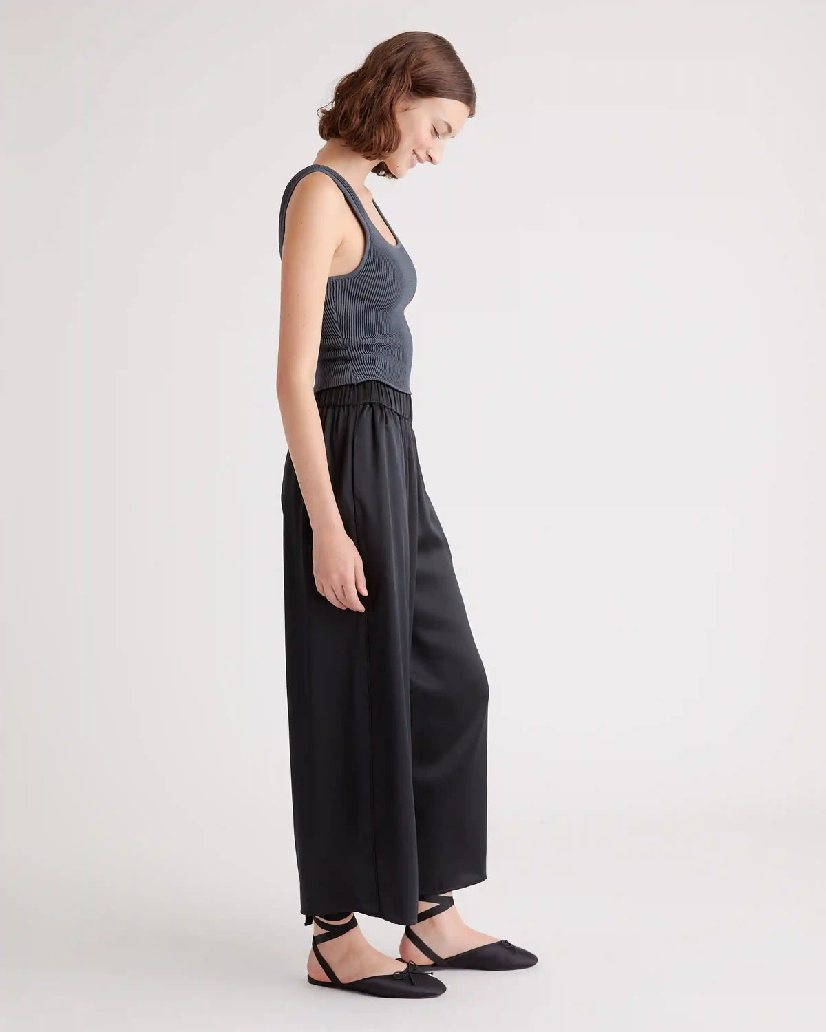 100% Washable Silk Cropped Wide Leg Pant