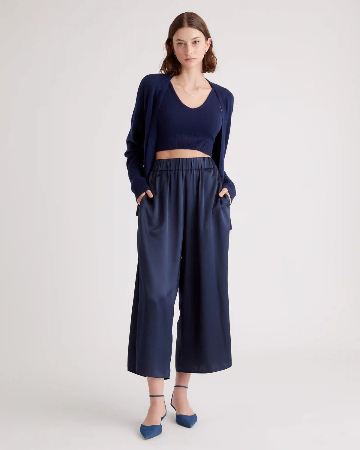 100% Washable Silk Cropped Wide Leg Pant