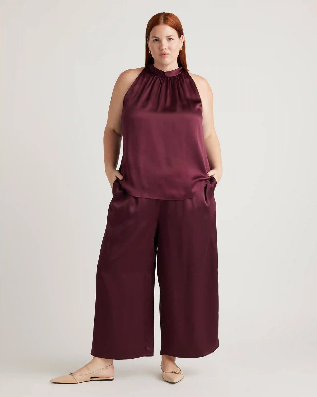 100% Washable Silk Cropped Wide Leg Pant