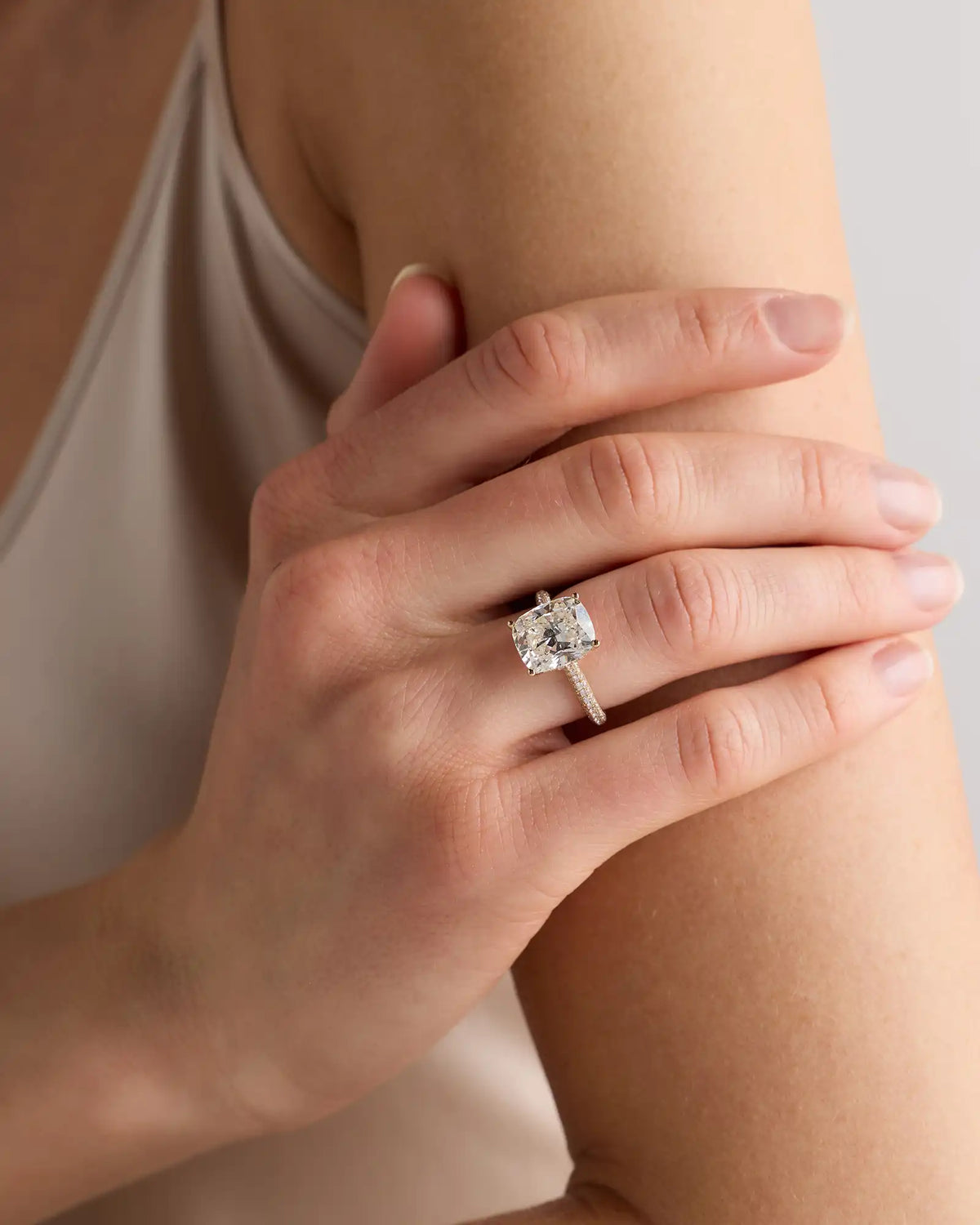 Lab Grown Diamond Elongated Cushion Pave Cathedral Engagement Ring - 5ct