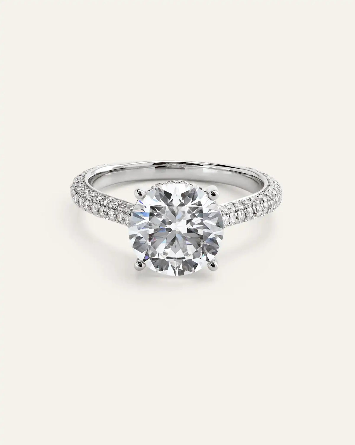 Lab Grown Diamond Round Pave Cathedral Engagement Ring - 3ct