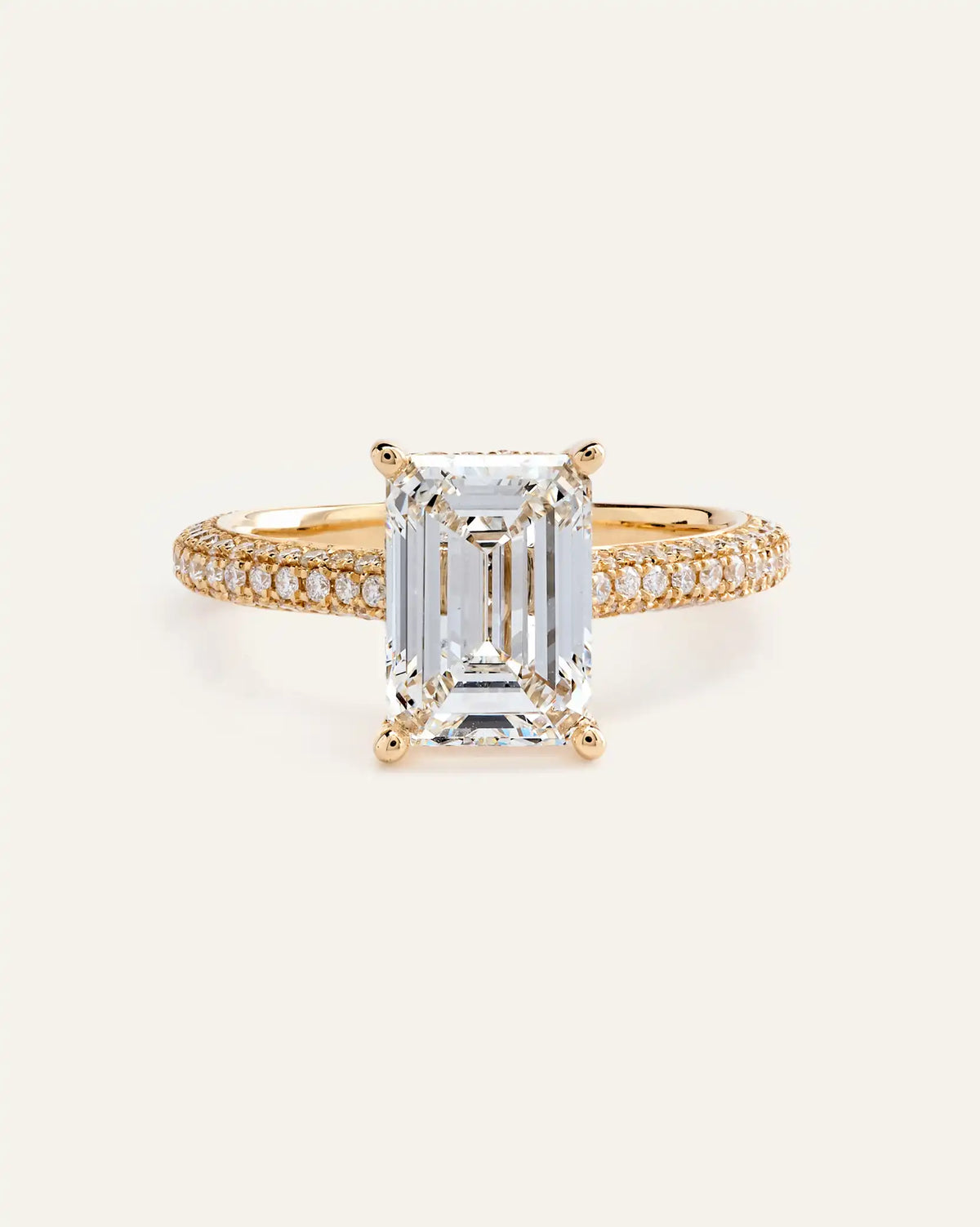 Lab Grown Diamond Emerald Pave Cathedral Engagement Ring - 3ct