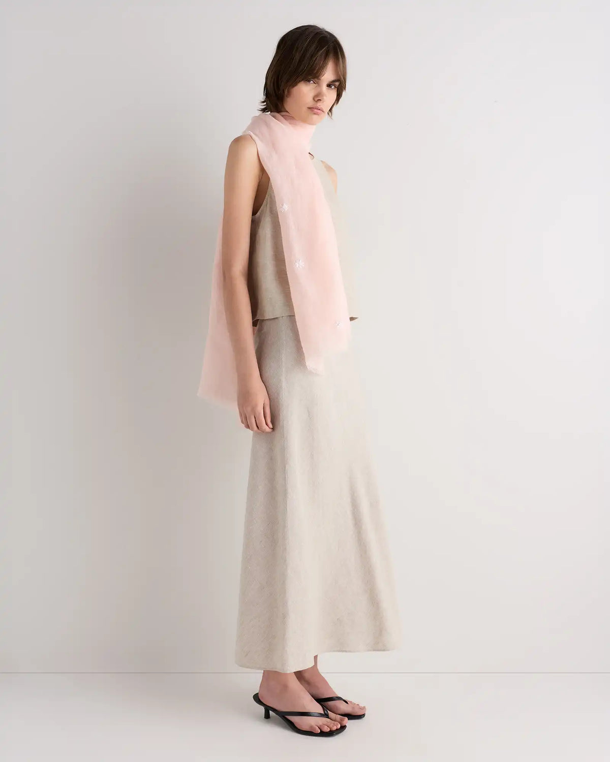 100% European Linen Embroidered Scarf
