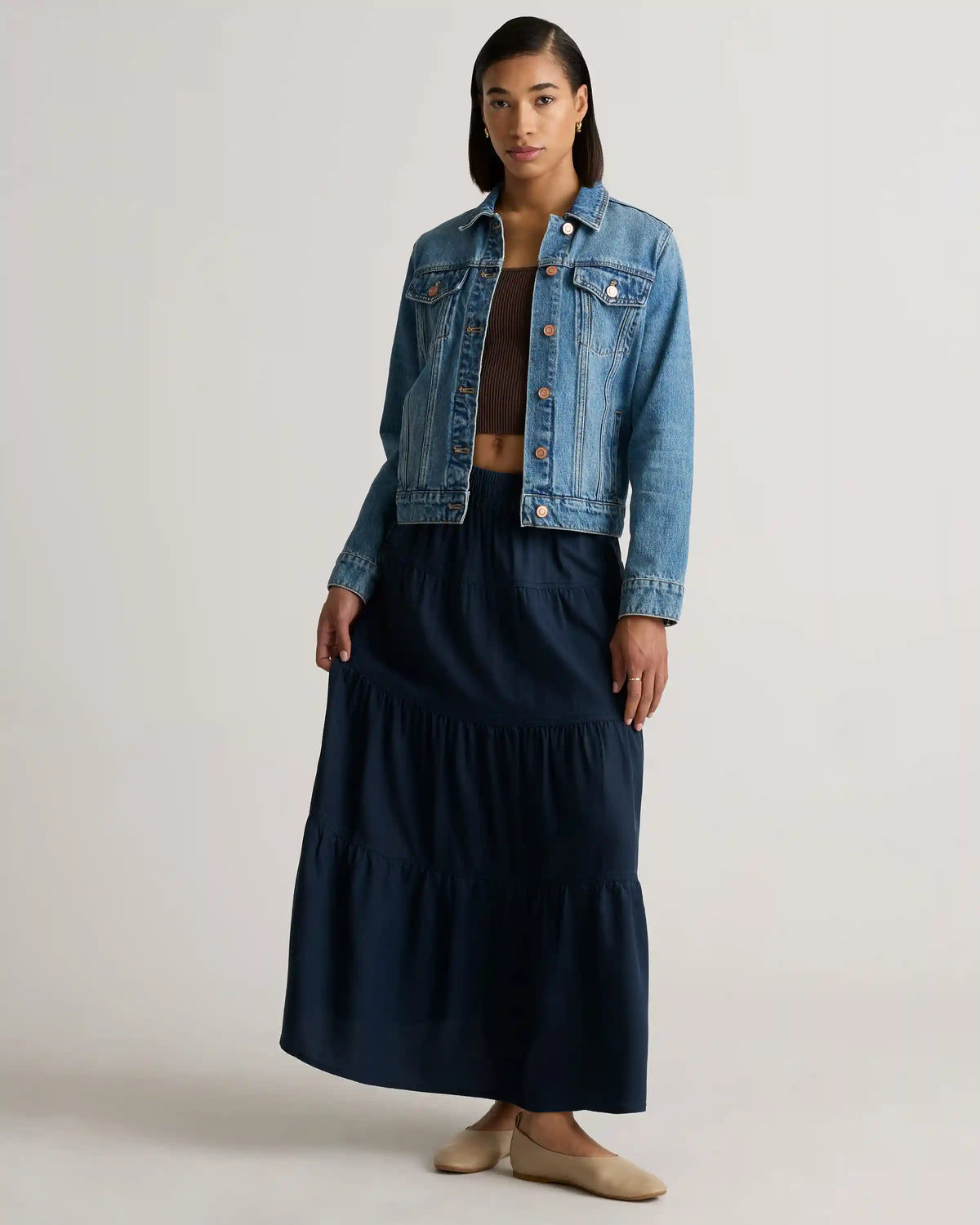 Vintage Wash Tencel Tiered Maxi Skirt