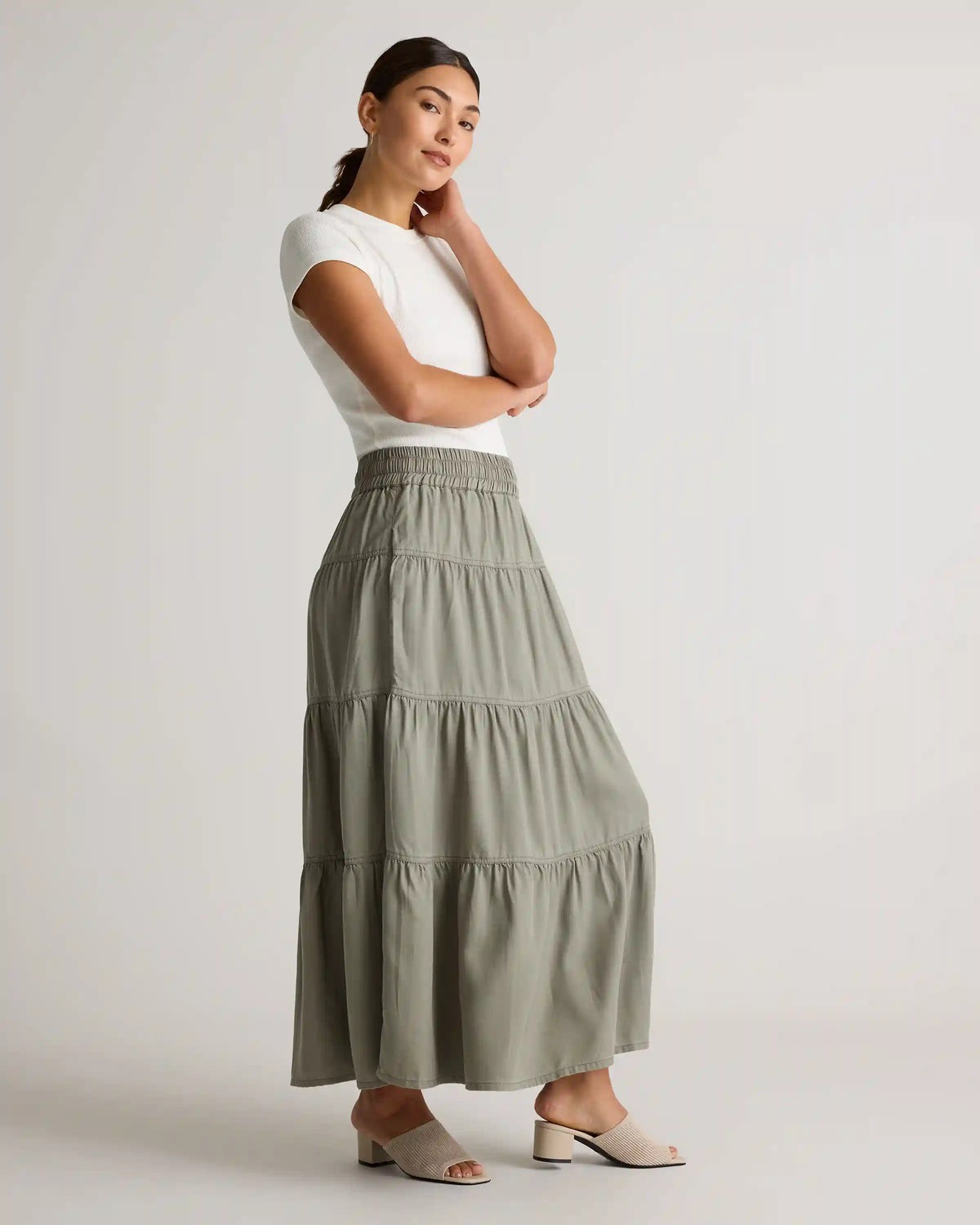 Vintage Wash Tencel Tiered Maxi Skirt