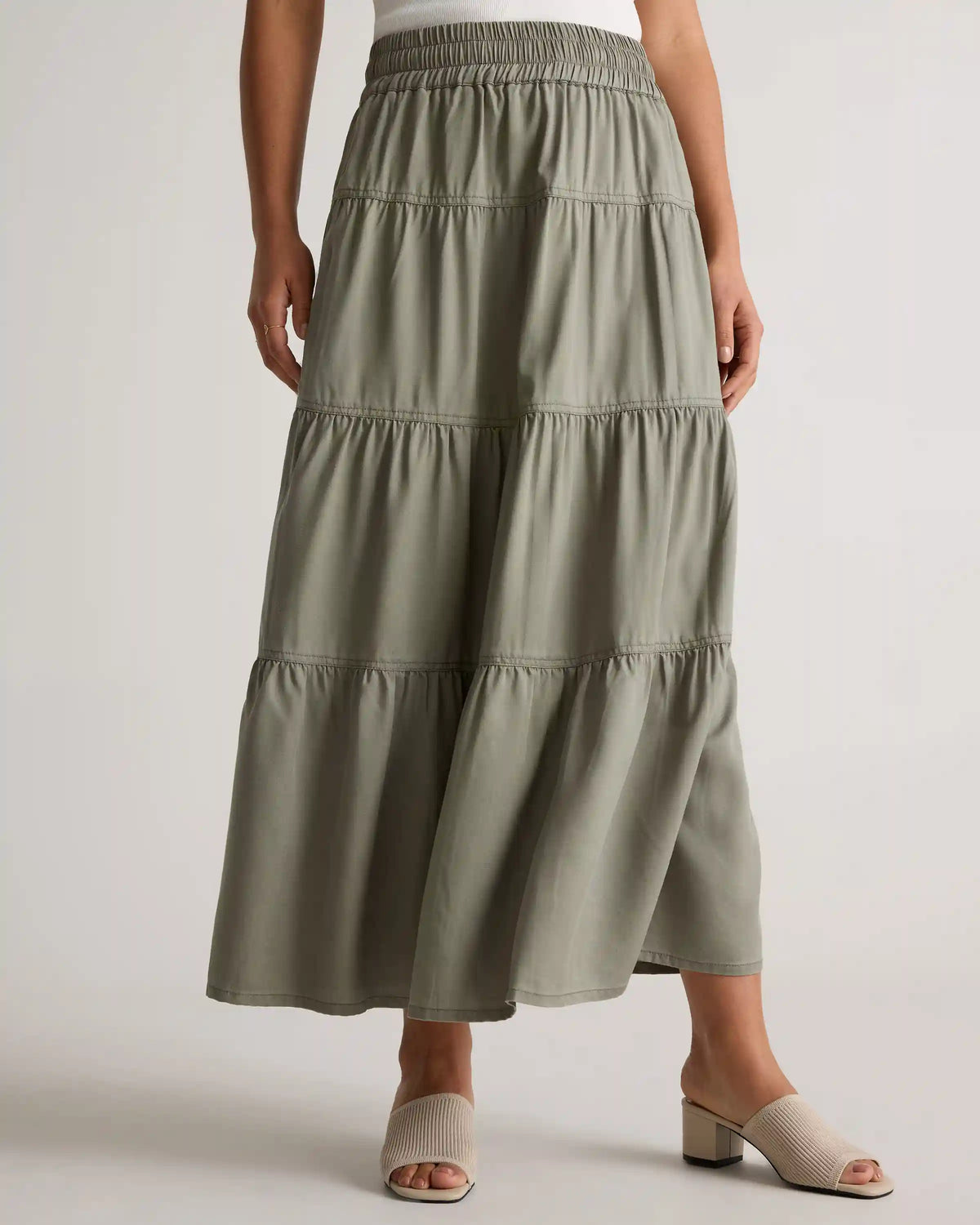 Vintage Wash Tencel Tiered Maxi Skirt