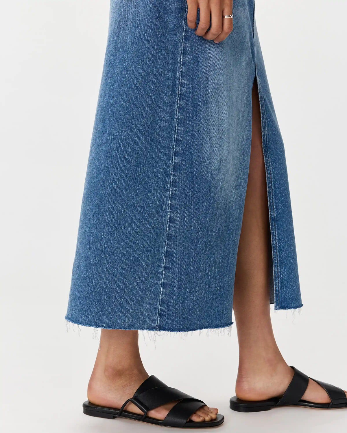 Stretch Denim 5-Pocket Midi Skirt