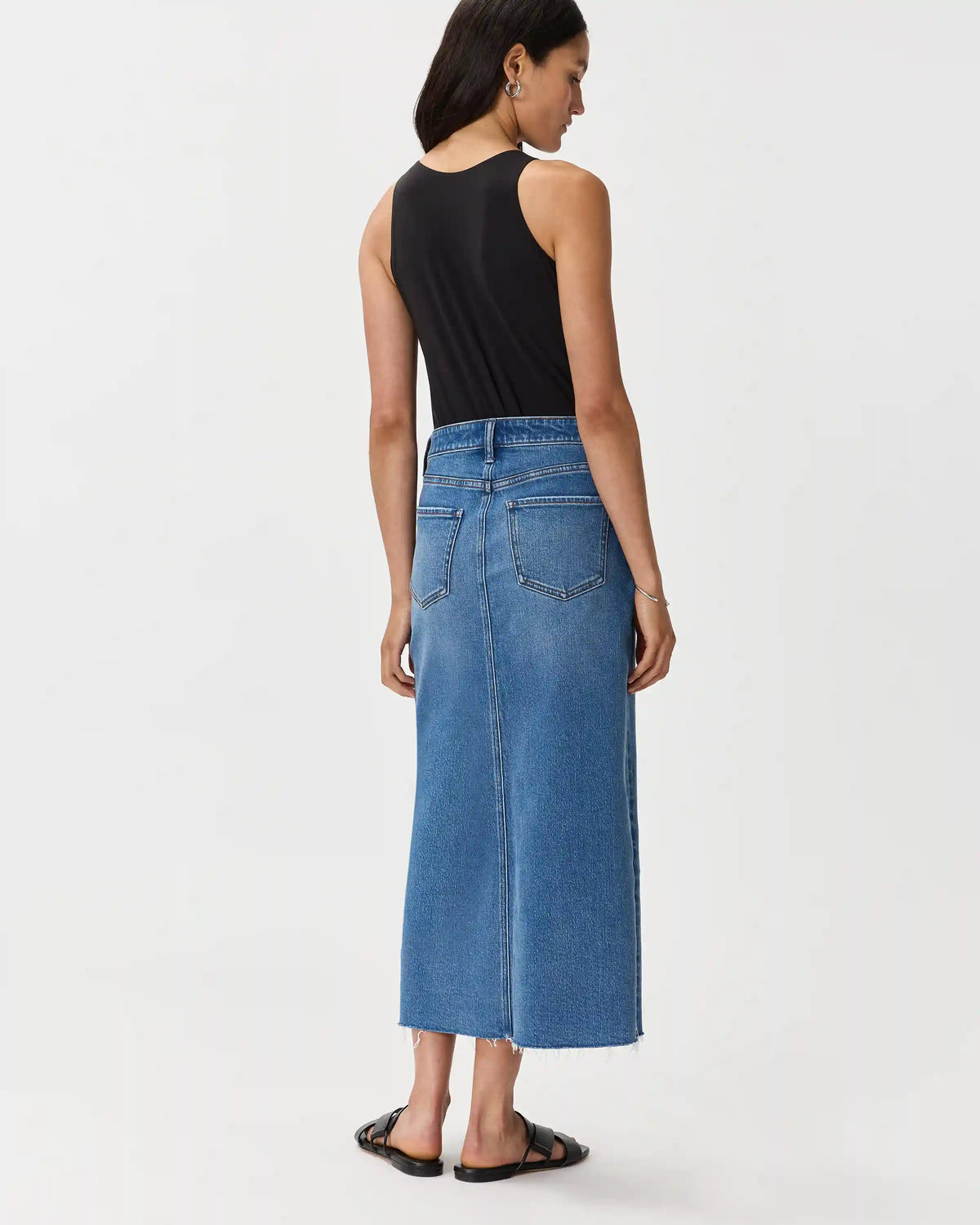 Stretch Denim 5-Pocket Midi Skirt