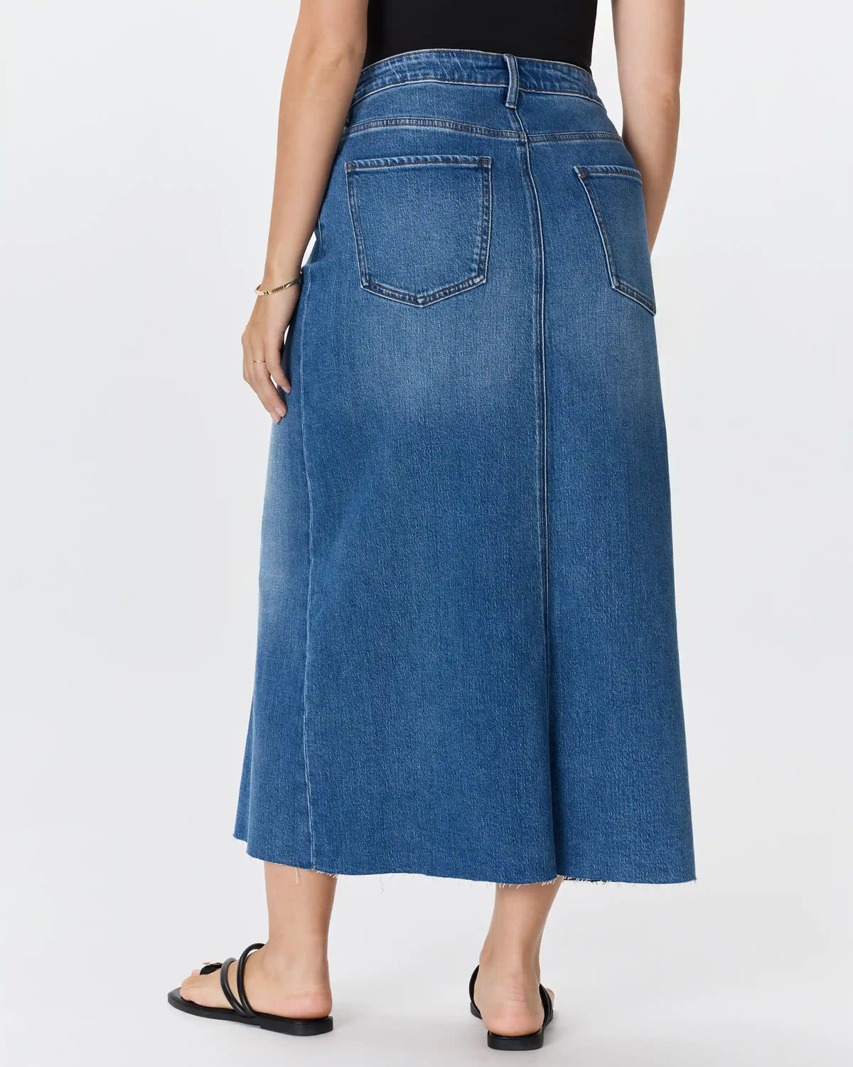 Stretch Denim 5-Pocket Midi Skirt