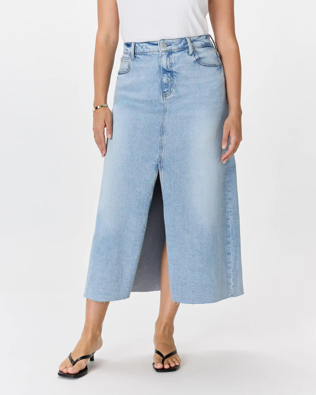 Stretch Denim 5-Pocket Midi Skirt