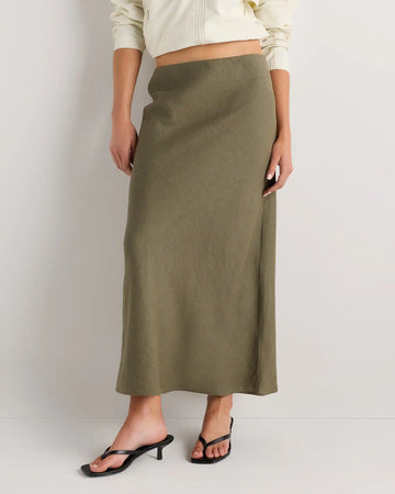 100% European Linen Midi Slip Skirt
