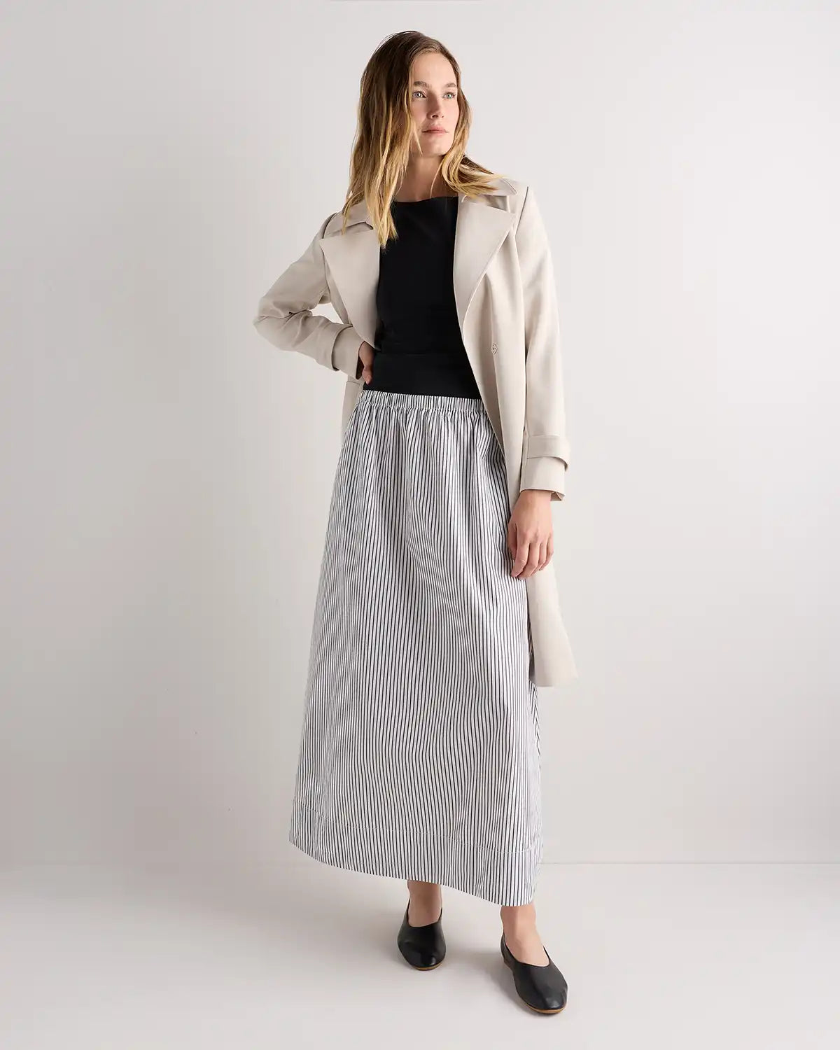 100% Organic Cotton Poplin A-line Maxi Skirt